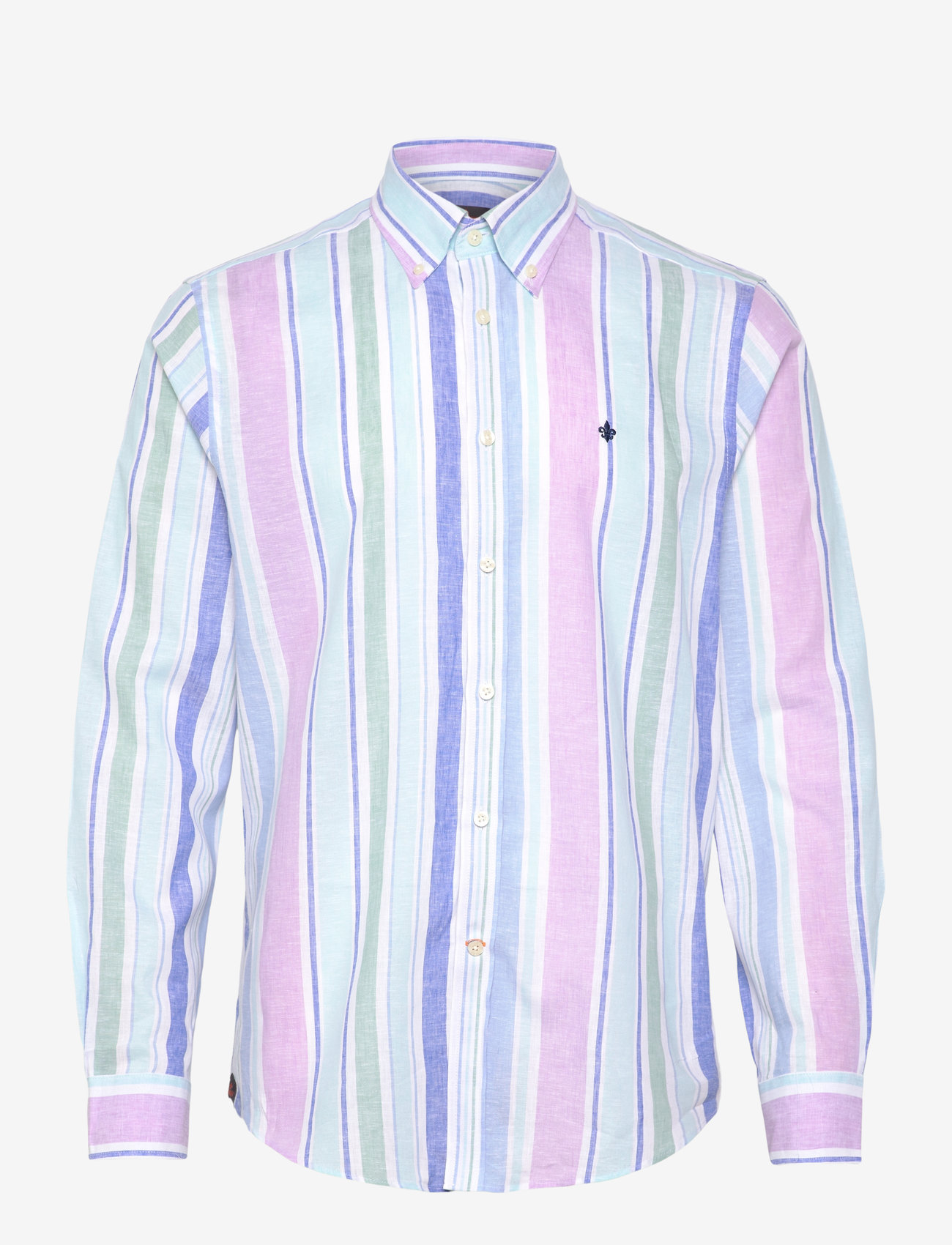 Morris - Happy Linen Stripe Shirt-Classic Fit - randiga skjortor - turquoise - 0