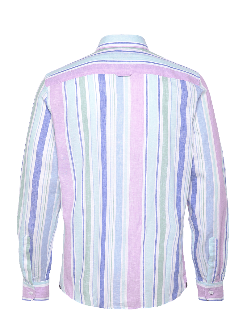 Morris - Happy Linen Stripe Shirt-Classic Fit - randiga skjortor - turquoise - 1