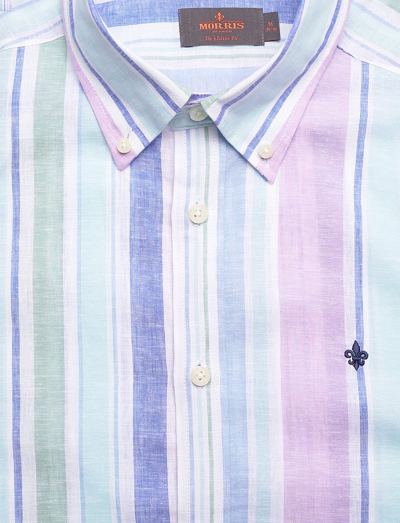 Morris - Happy Linen Stripe Shirt-Classic Fit - randiga skjortor - turquoise - 2