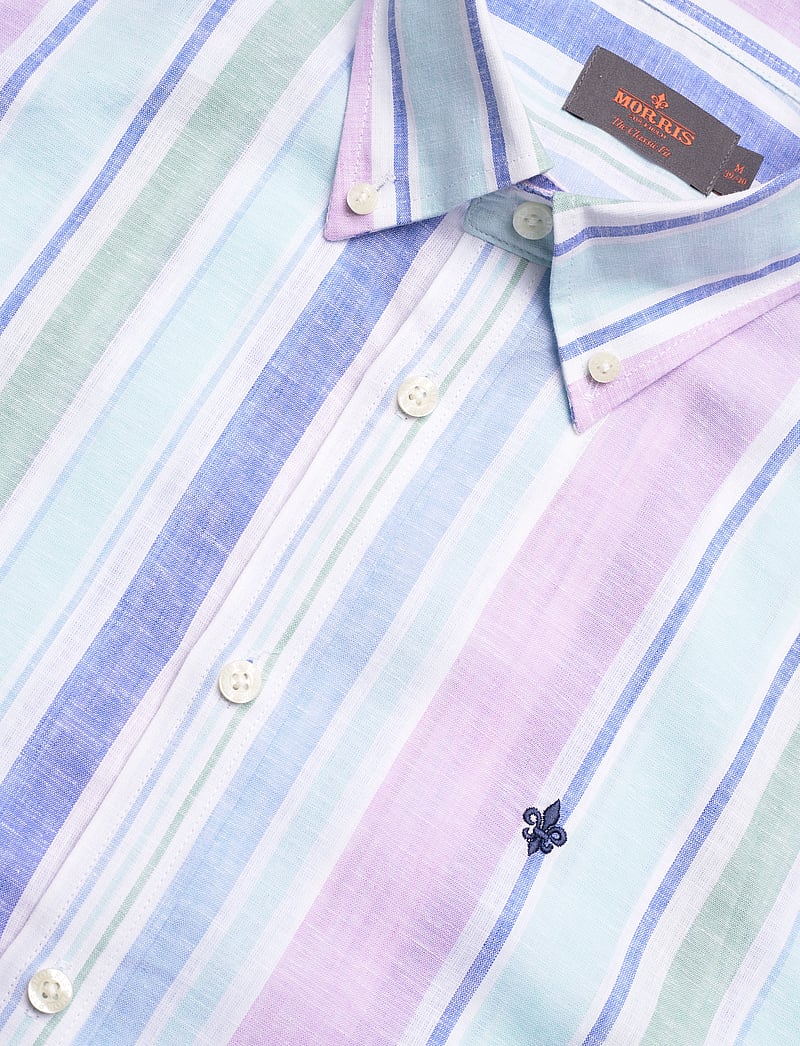 Morris - Happy Linen Stripe Shirt-Classic Fit - randiga skjortor - turquoise - 3