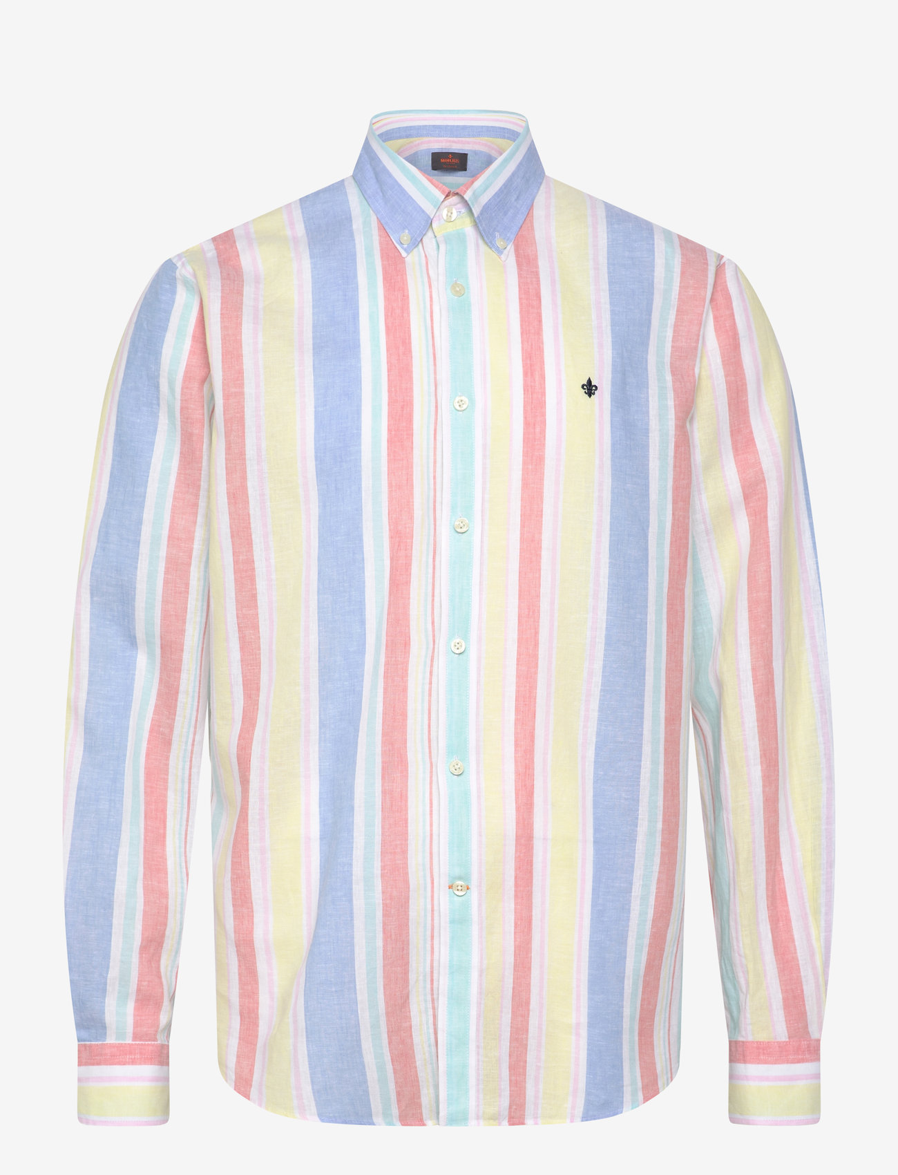 Morris - Happy Linen Stripe Shirt-Classic Fit - randiga skjortor - yellow - 0