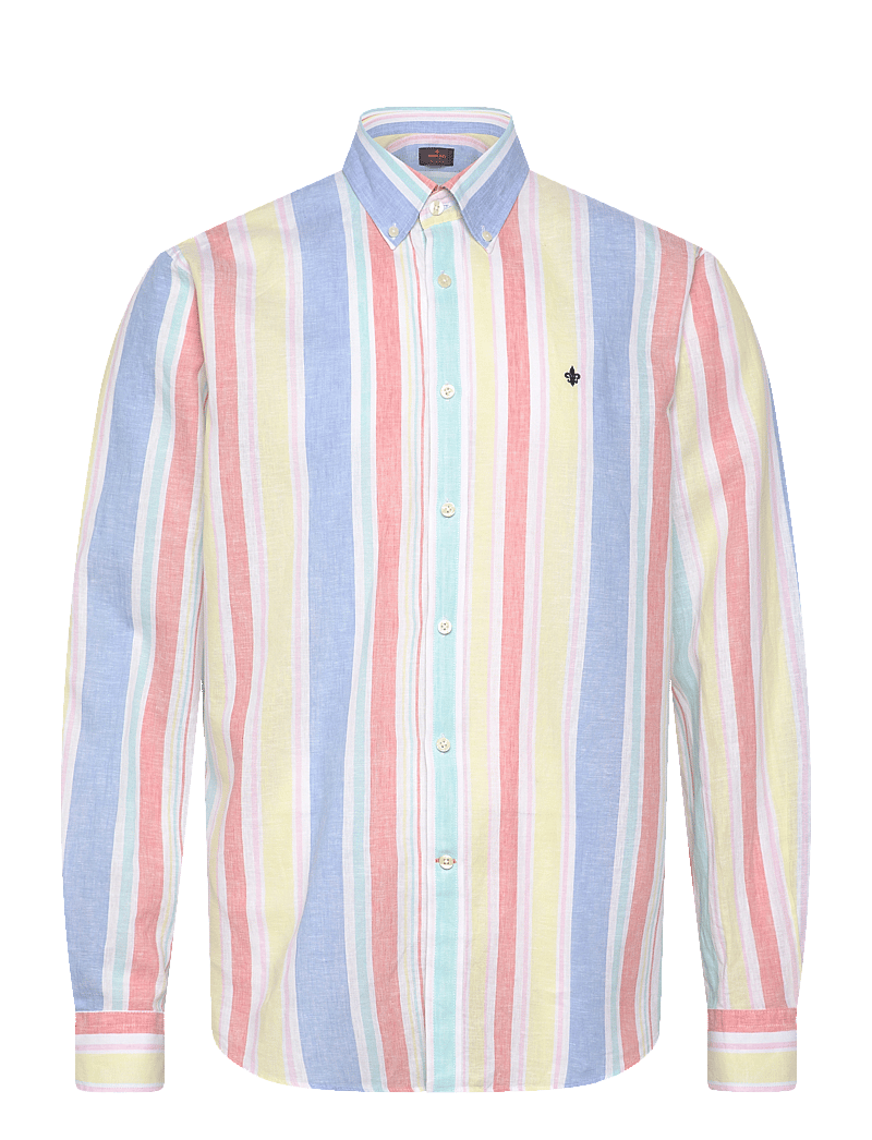 Morris - Happy Linen Stripe Shirt-Classic Fit - randiga skjortor - yellow - 0