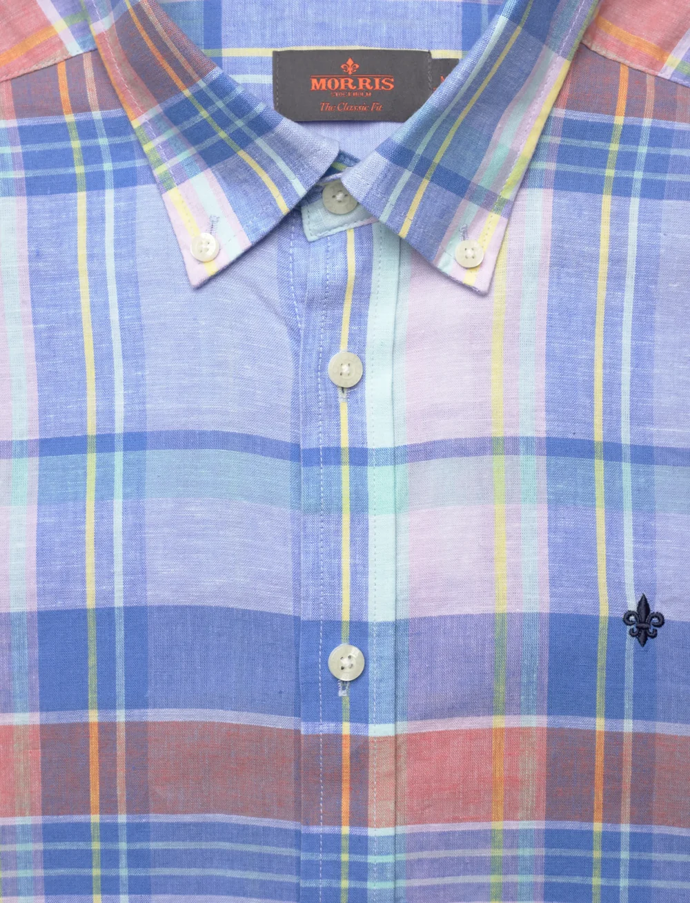 Morris - Happy Linen Check Shirt-Classic Fit - checkered shirts - light blue - 2