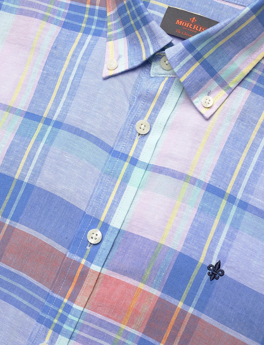 Morris - Happy Linen Check Shirt-Classic Fit - chemises à carreaux - light blue - 3