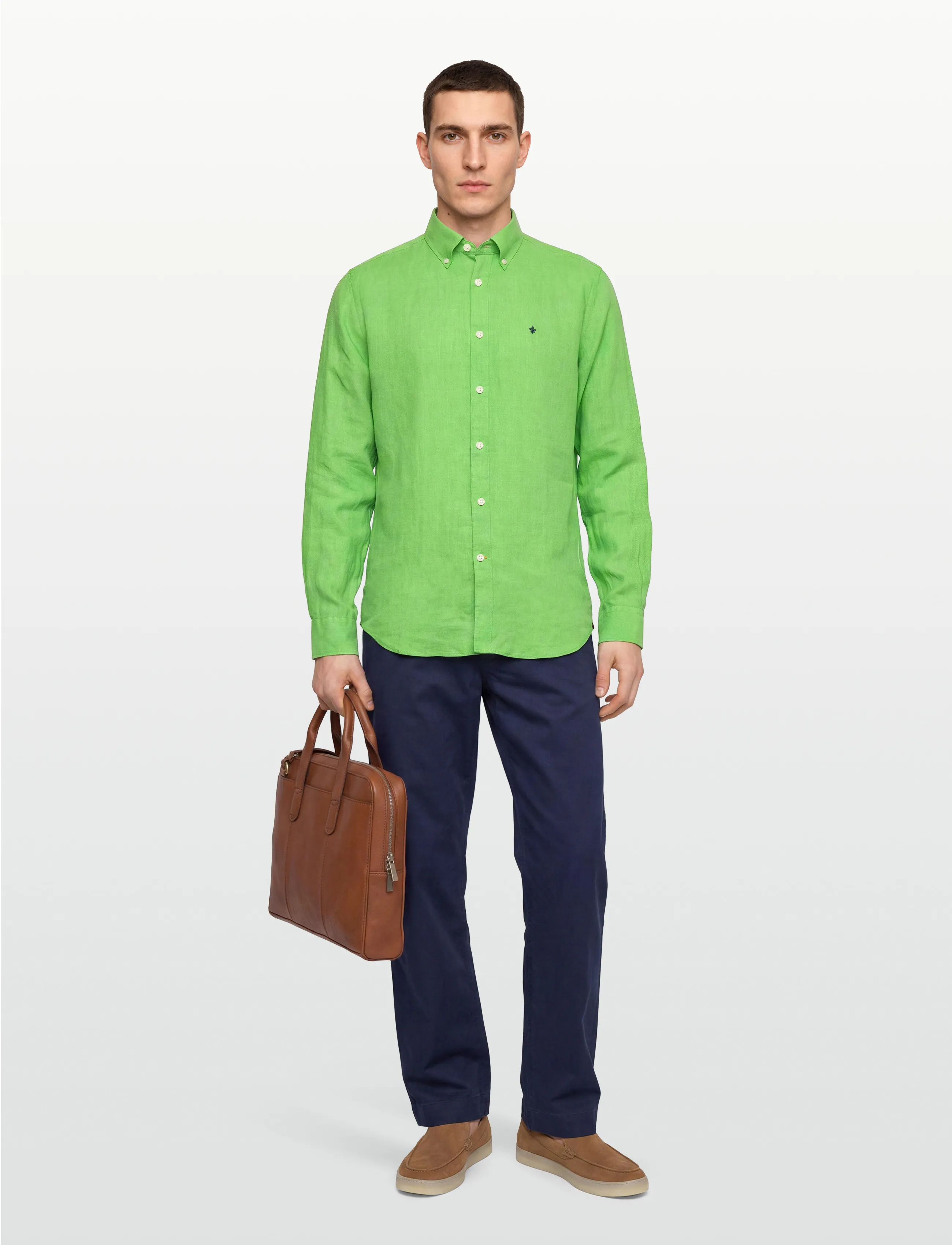 Morris Douglas Linen Shirt-Classic Fit, S, Green, Skjorter > Skjorter I Hør, Herre