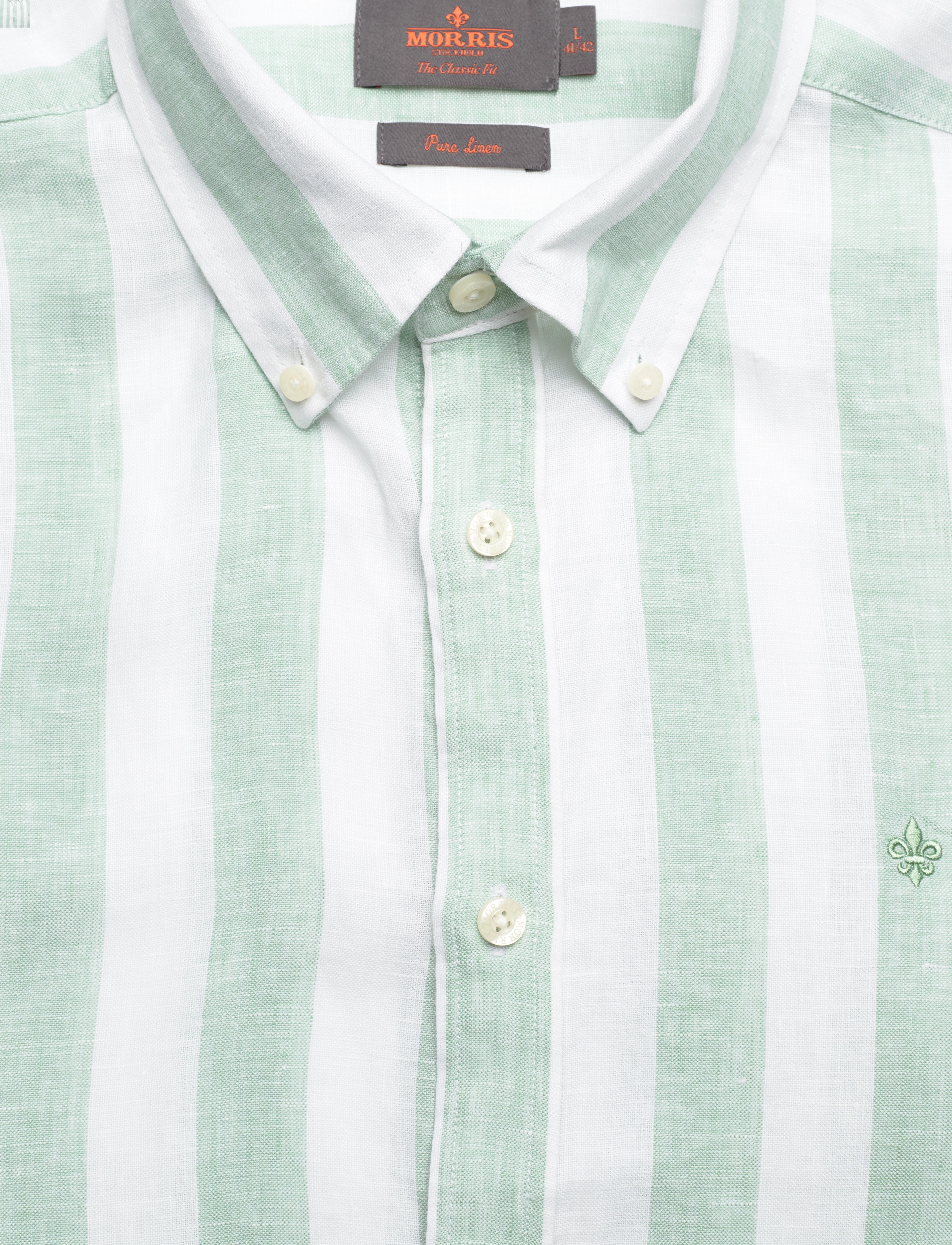 Morris - Douglas Linen Stripe Shirt-Classic Fit - green - 2
