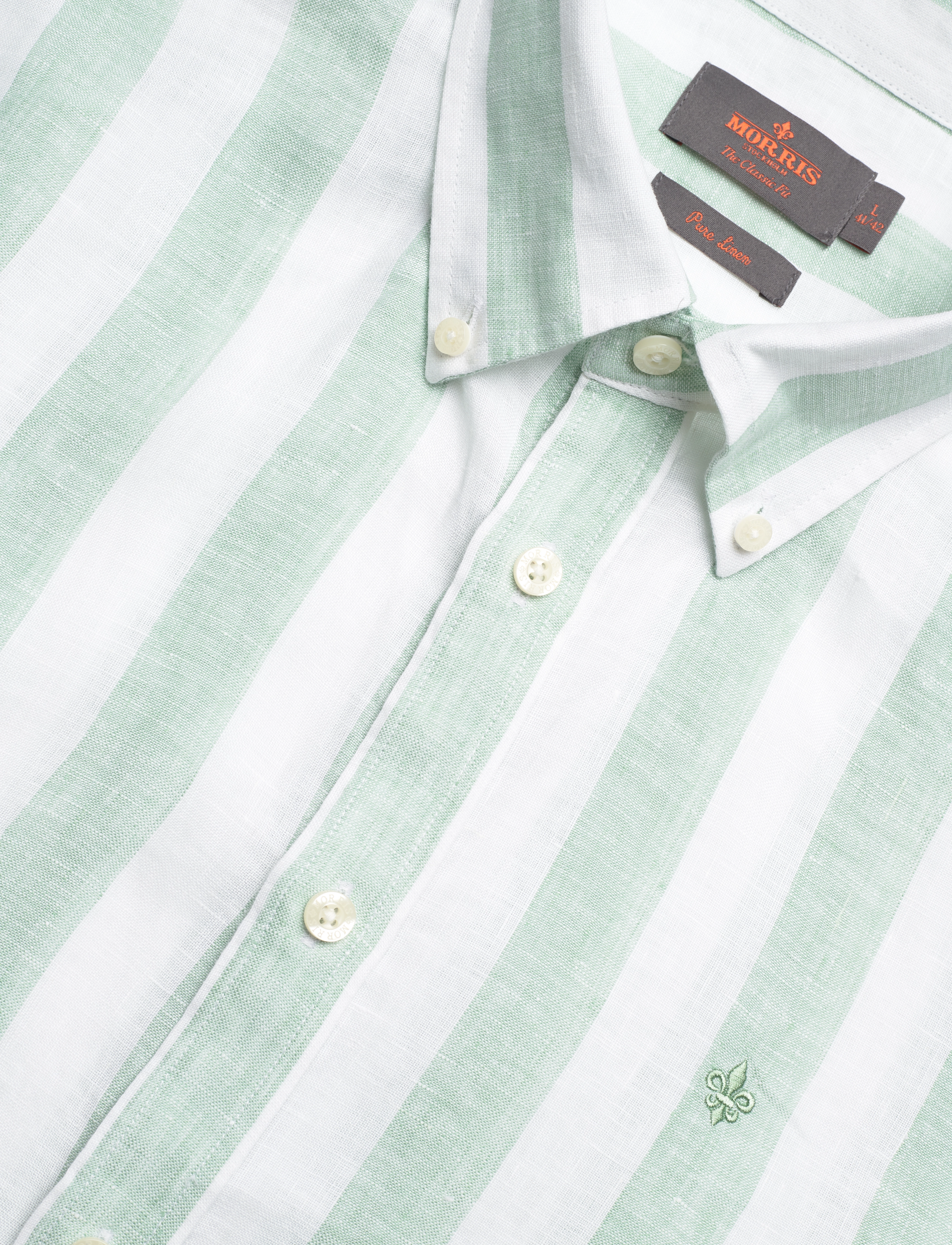 Morris - Douglas Linen Stripe Shirt-Classic Fit - green - 3