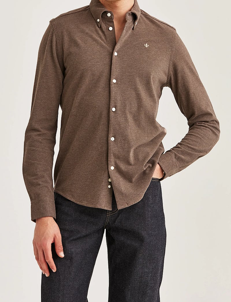 Morris - Camden Piqué Shirt - tavalised t-särgid - brown - 0
