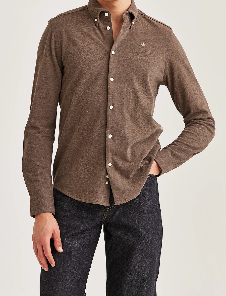 Morris - Camden Piqué Shirt - ametlikud särgid - brown - 0