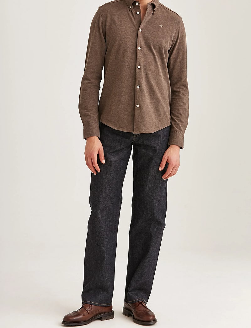 Morris - Camden Piqué Shirt - tavalised t-särgid - brown - 3
