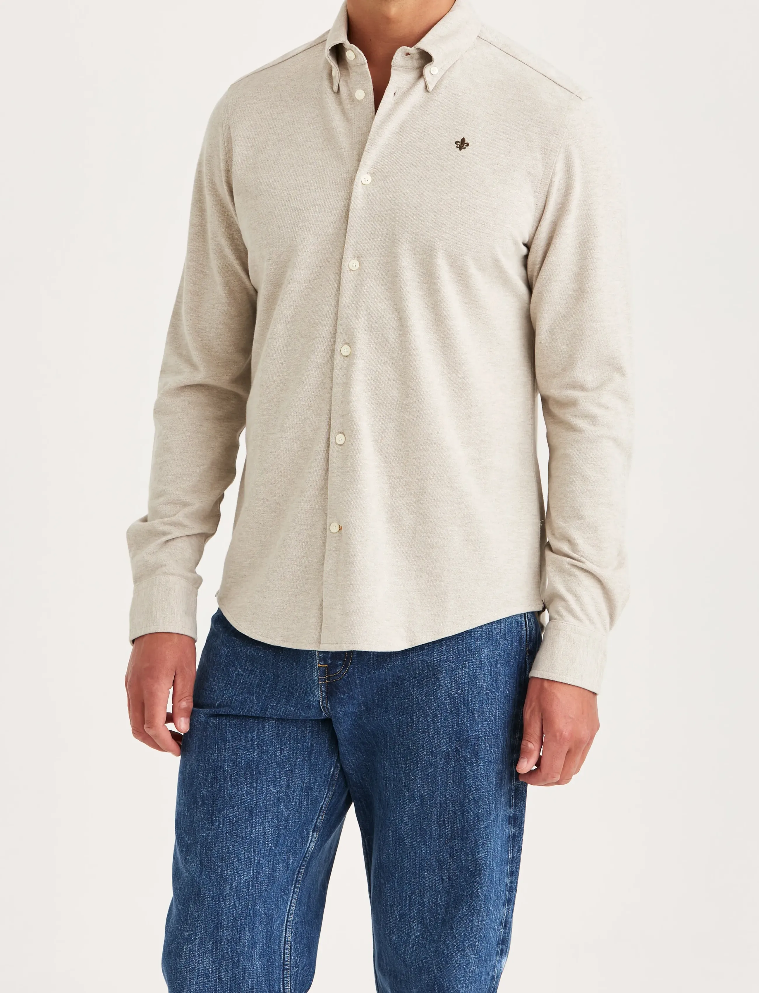 Morris Camden Piqué Shirt, Mænd, Piqué Skjorte, Beige, Str: L