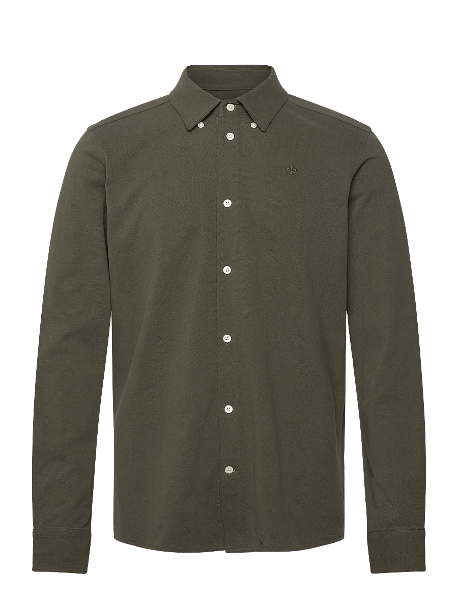Morris - Camden Piqué Shirt - formal shirts - olive - 1