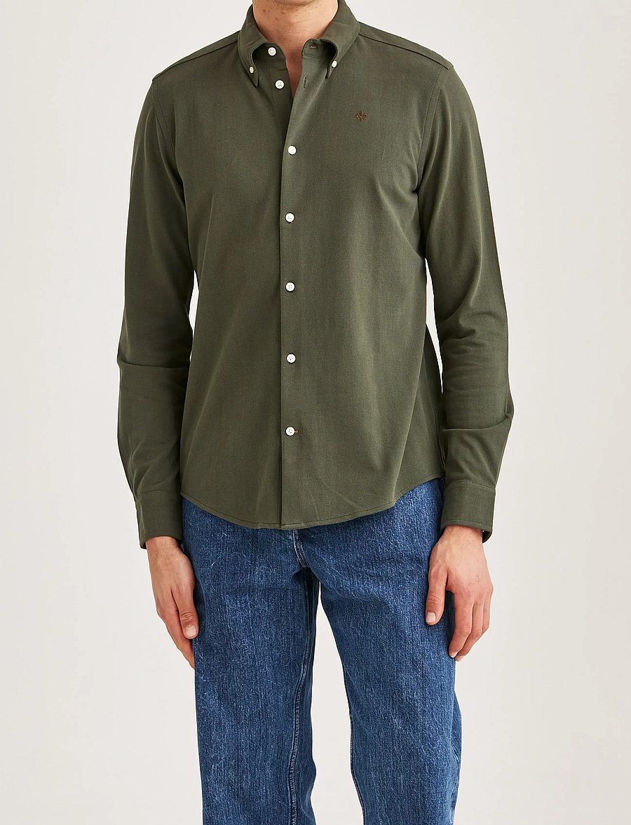 Morris - Camden Piqué Shirt - formal shirts - olive - 0