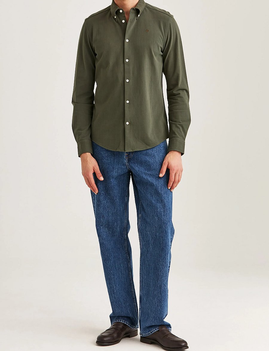 Morris - Camden Piqué Shirt - formal shirts - olive - 3
