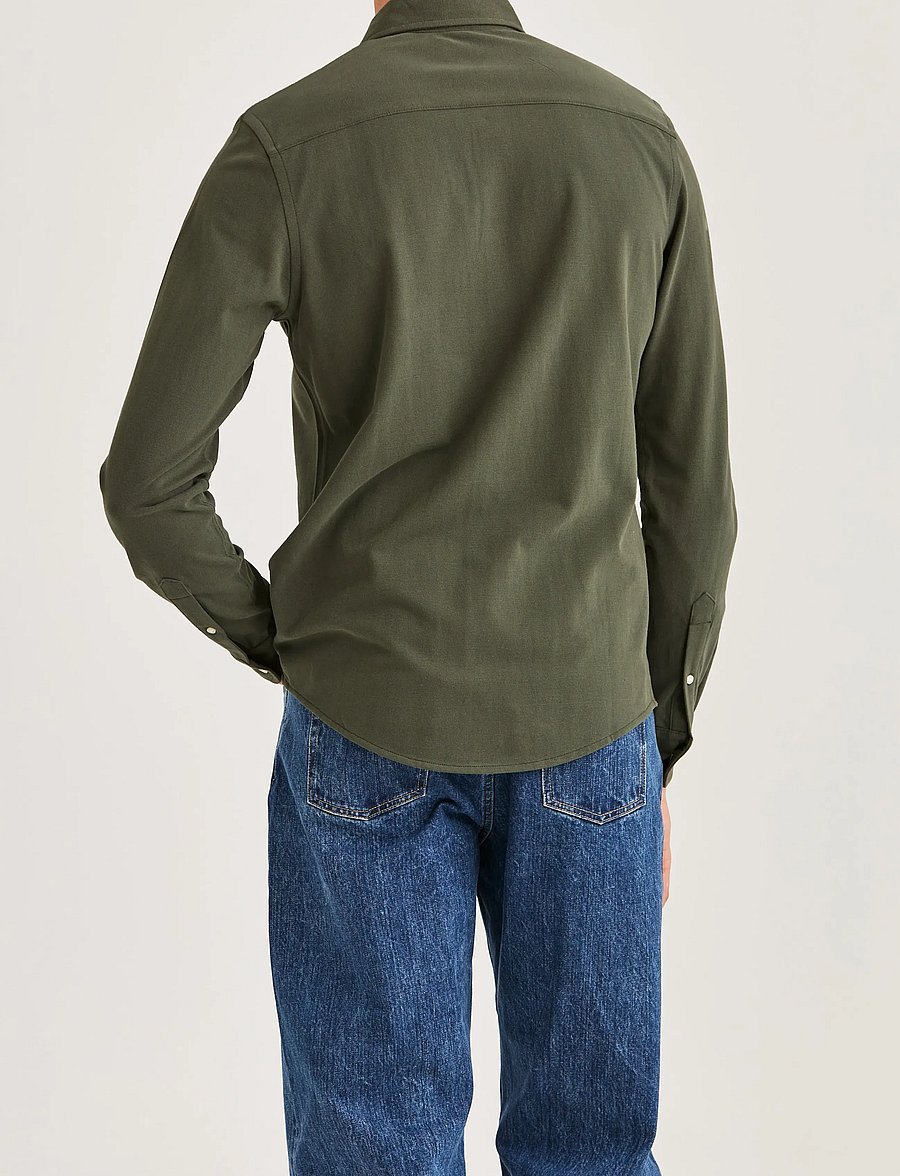 Morris - Camden Piqué Shirt - formal shirts - olive - 4