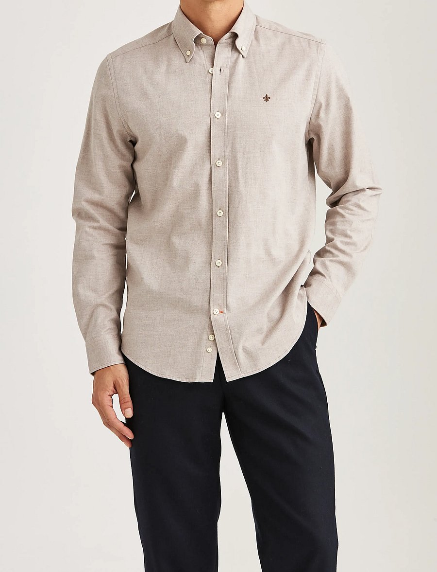 Morris - Watts Flannel Shirt-Slim Fit - flanell-hemden - khaki - 0