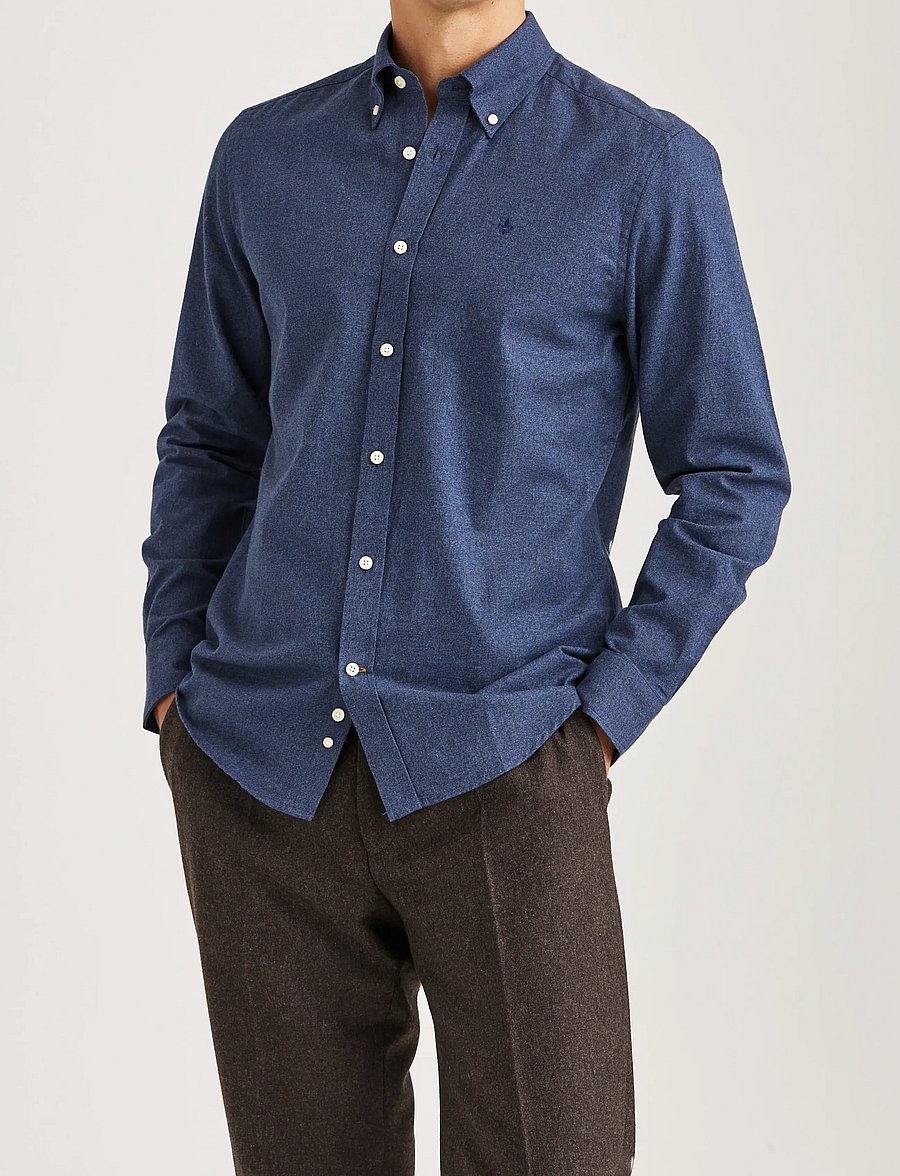 Morris - Watts Flannel Shirt-Slim Fit - flanellskjortor - navy - 0