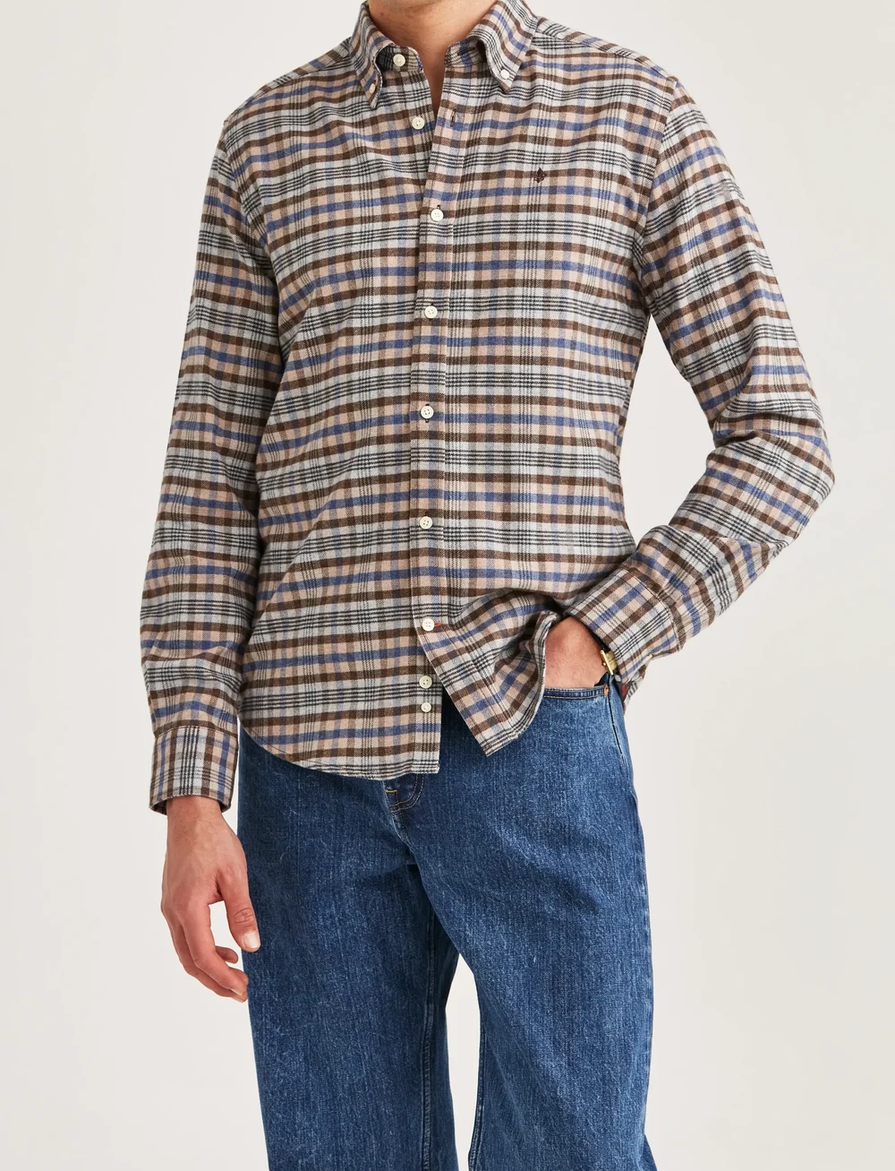 Morris - Flannel Check Shirt-Slim Fit - tavalised t-särgid - brown - 0