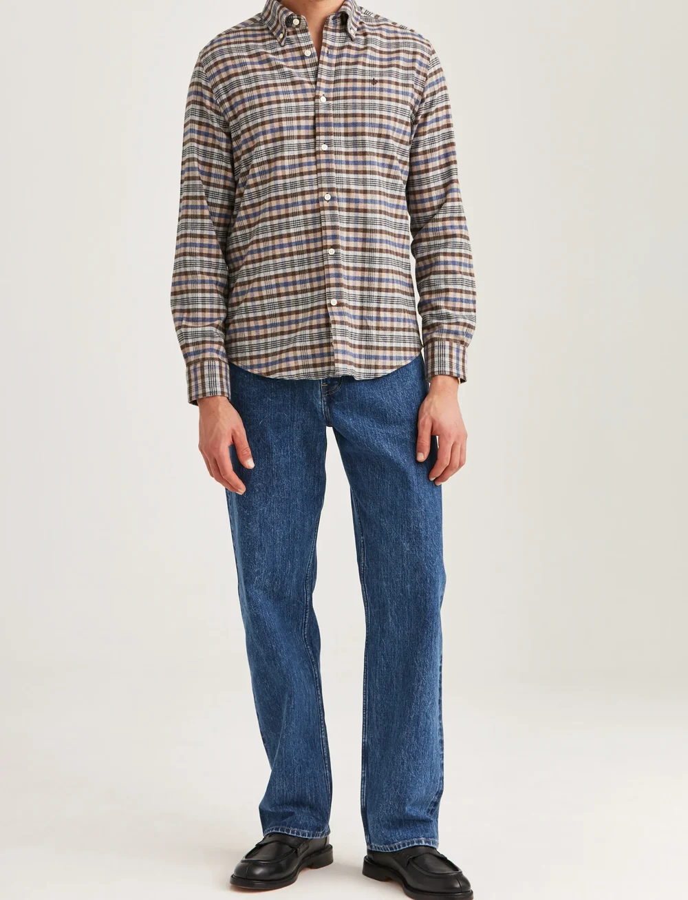 Morris - Flannel Check Shirt-Slim Fit - tavalised t-särgid - brown - 3
