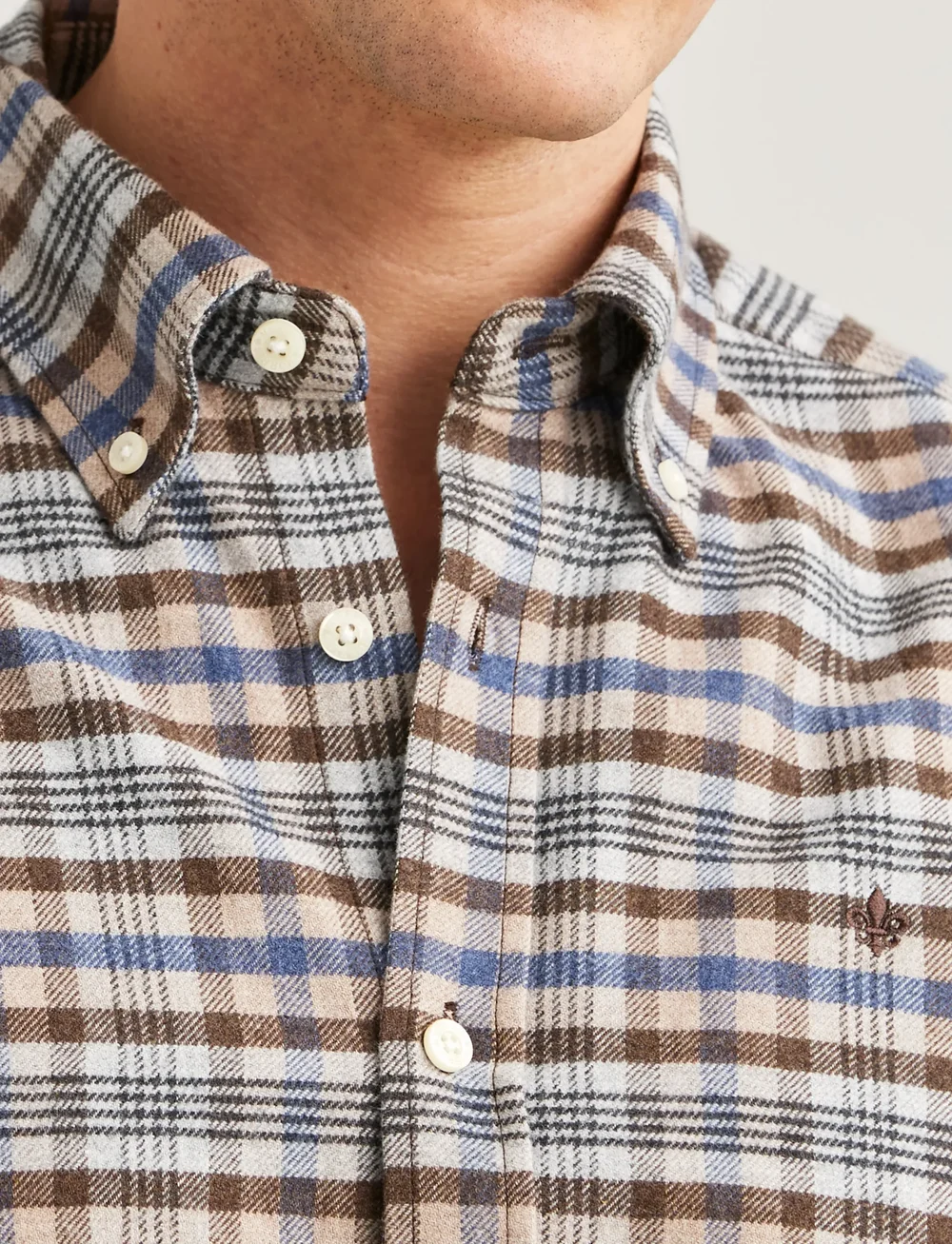 Morris - Flannel Check Shirt-Slim Fit - tavalised t-särgid - brown - 5