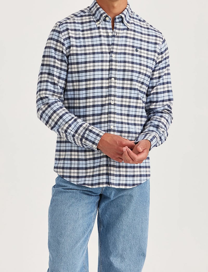 Morris - Flannel Check Shirt-Slim Fit - basic skjorter - light blue - 0