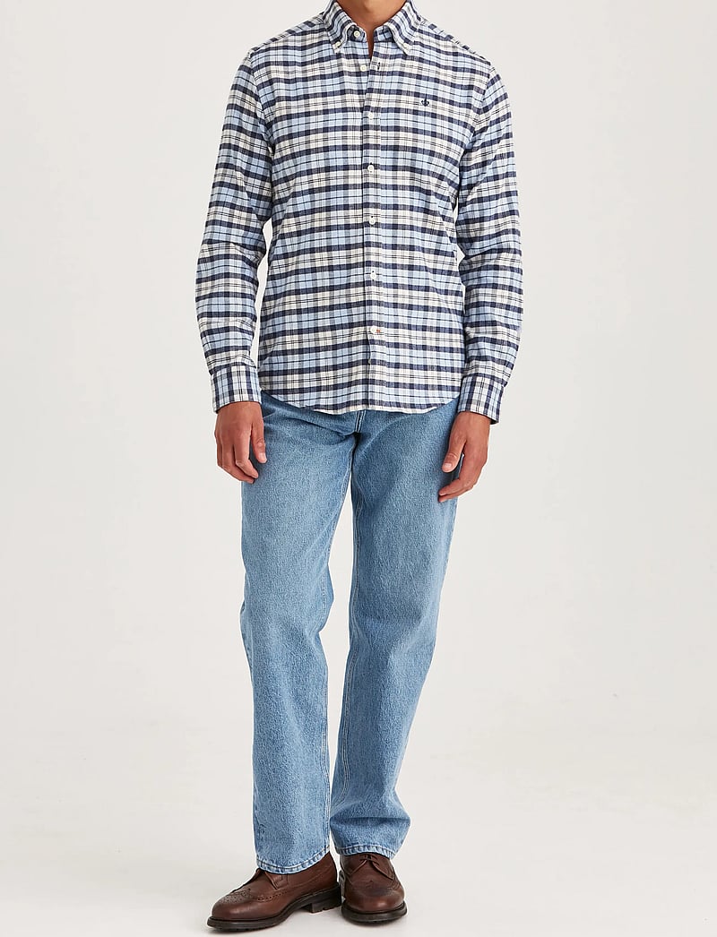 Morris - Flannel Check Shirt-Slim Fit - basic skjorter - light blue - 3