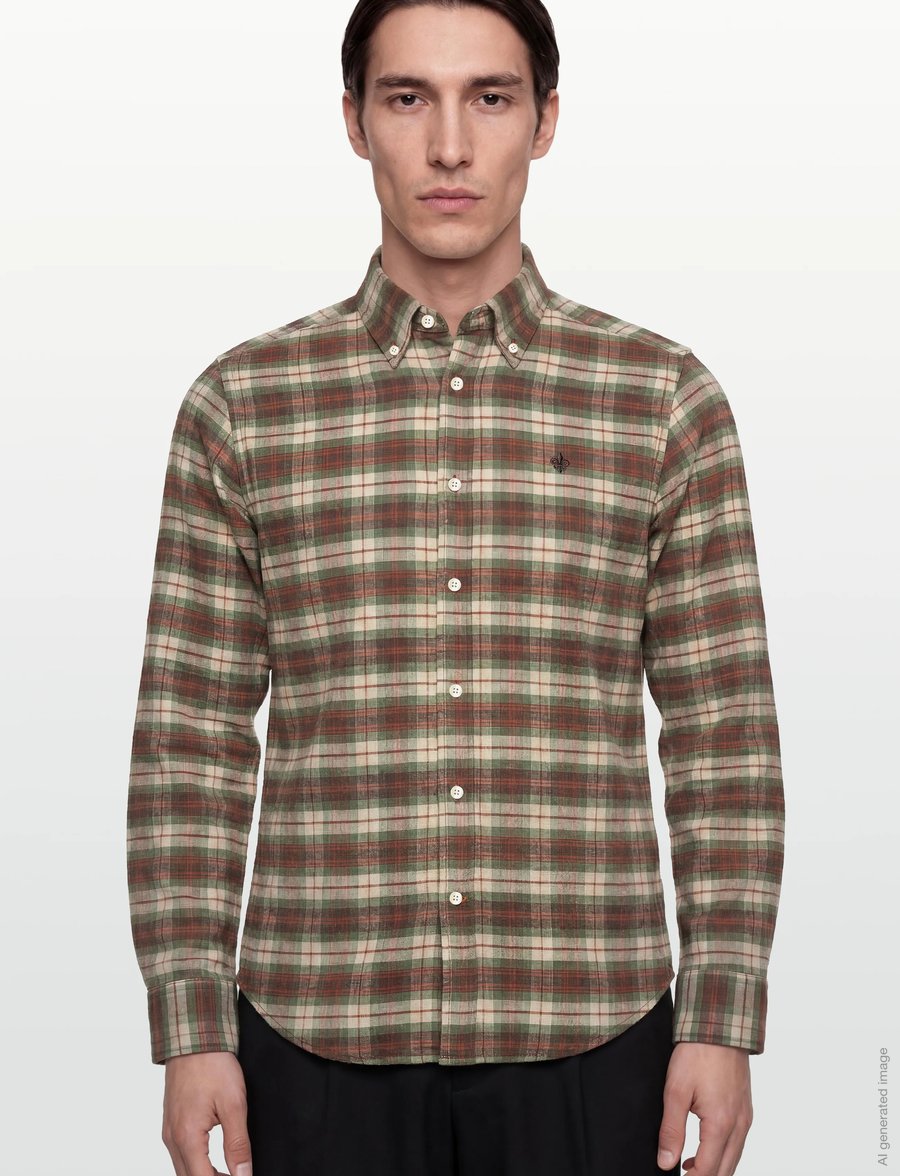 Morris - Flannel Check Shirt-Slim Fit - flanellskjorter - olive - 3
