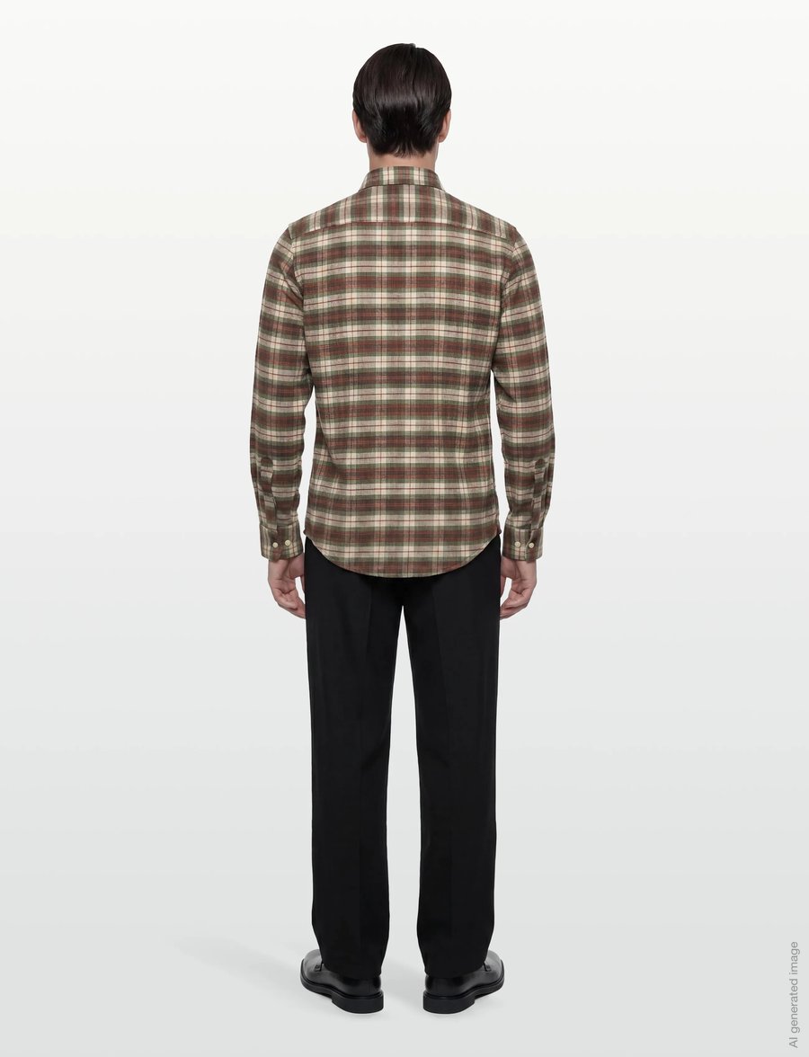 Morris - Flannel Check Shirt-Slim Fit - flanellskjorter - olive - 4