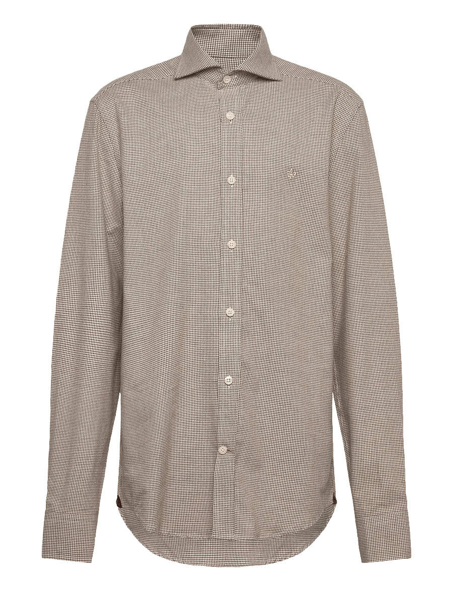 Morris - Soft Twill Dogtooth Shirt-Slim Fit - ternede skjorter - brown - 1