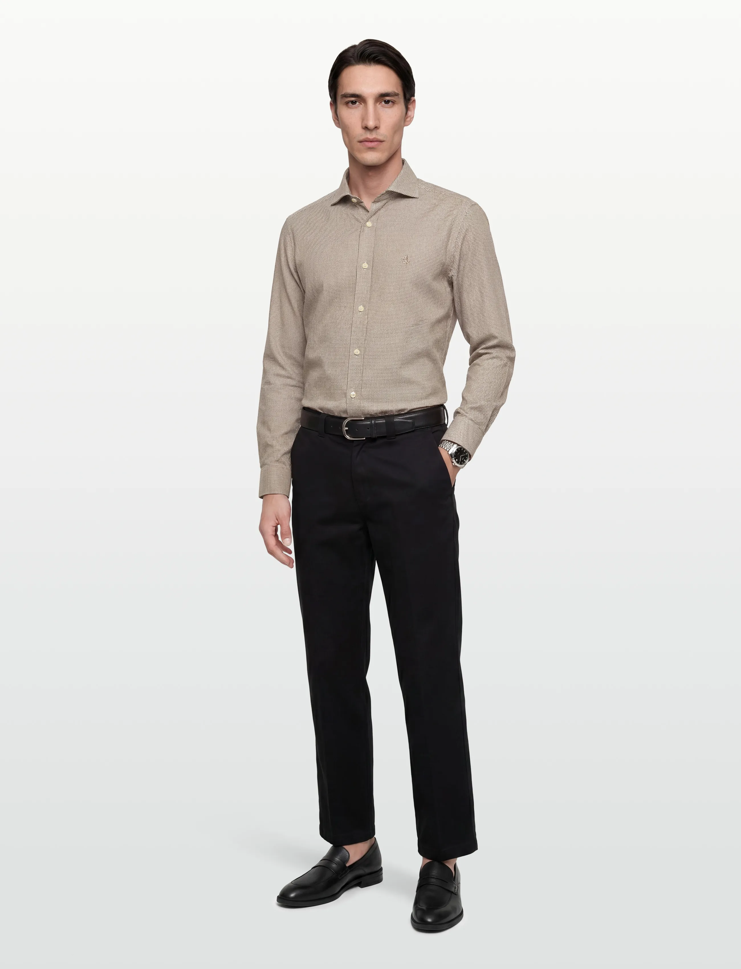 Morris Soft Twill Dogtooth Shirt-Slim Fit - Kampanj - BROWN / brown