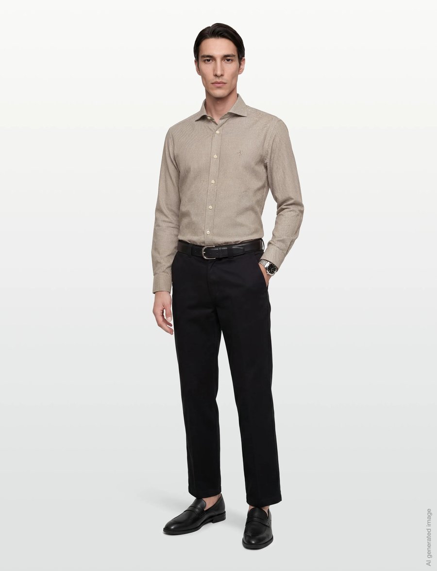 Morris - Soft Twill Dogtooth Shirt-Slim Fit - ternede skjorter - brown - 0