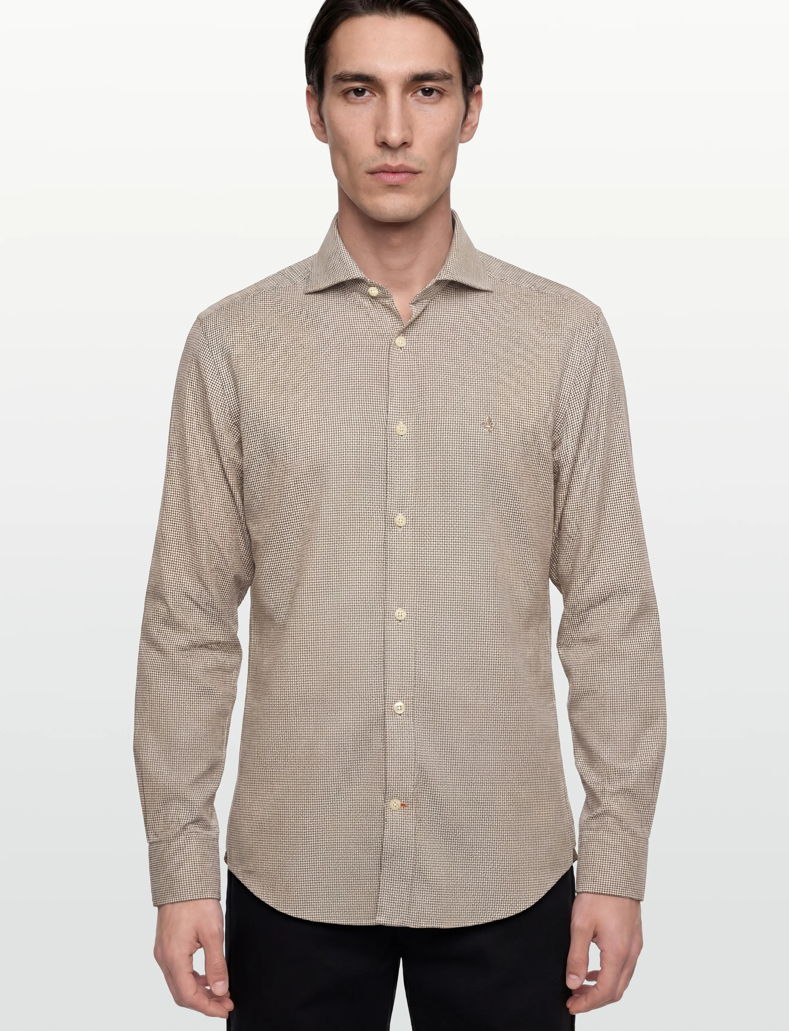 Morris - Soft Twill Dogtooth Shirt-Slim Fit - ternede skjorter - brown - 3