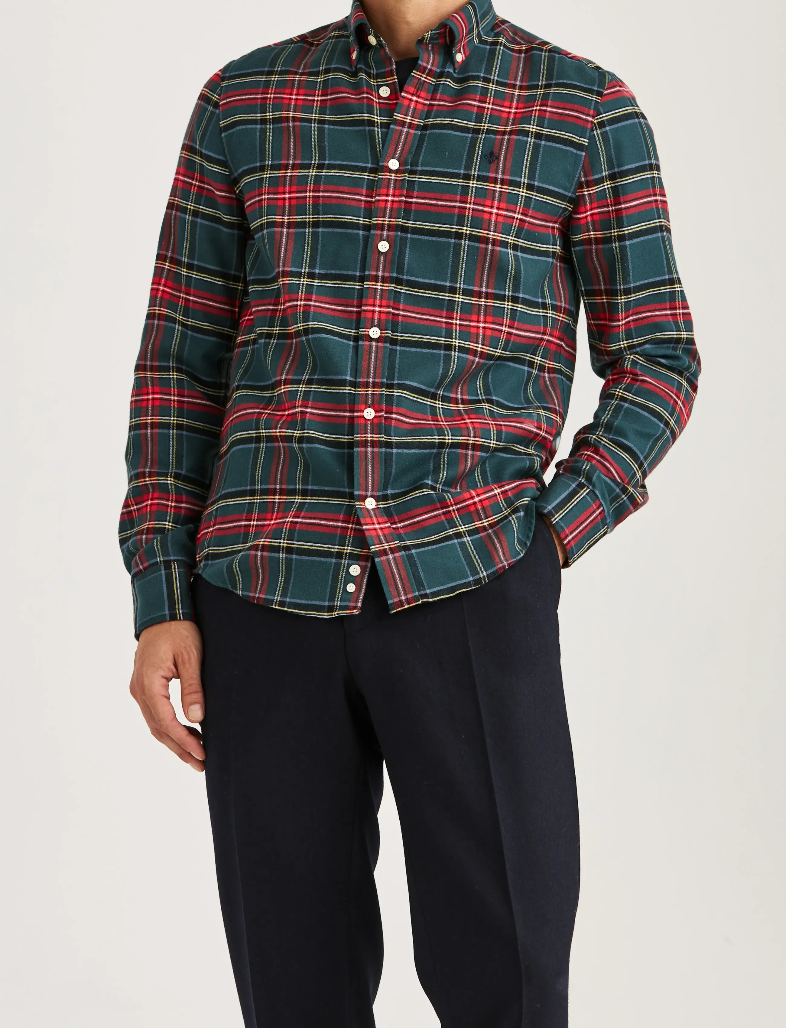 Morris Soft Twill Tartan Shirt-Slim Fit, Mænd, Tartanskjorte, Rød, Str: M