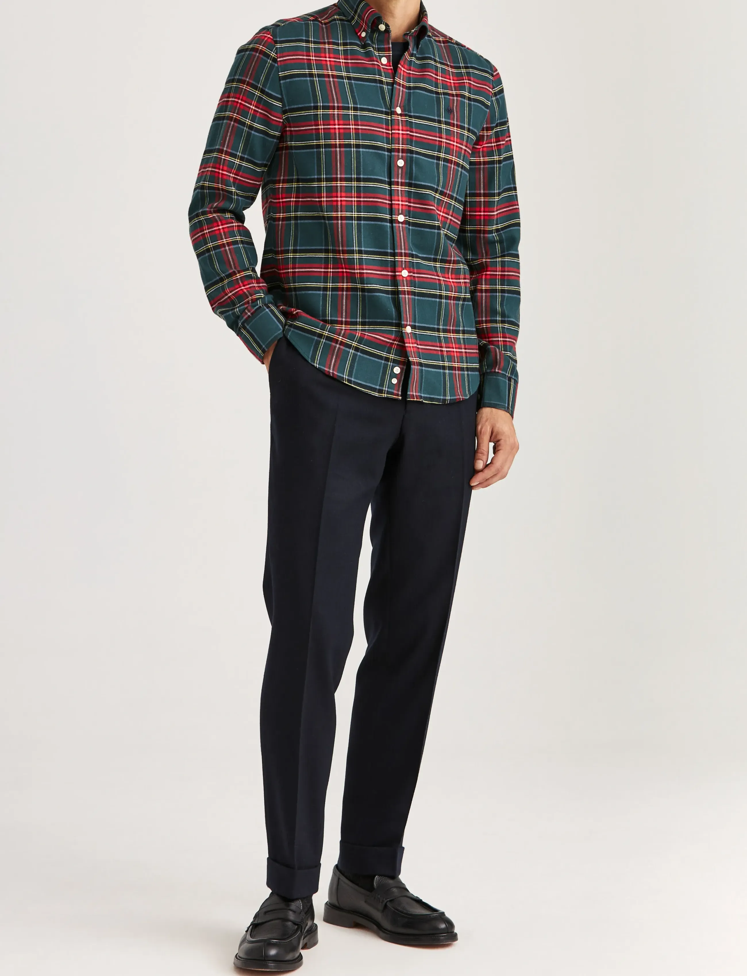 Morris - Soft Twill Tartan Shirt-Slim Fit - ternede skjorter - green - 3