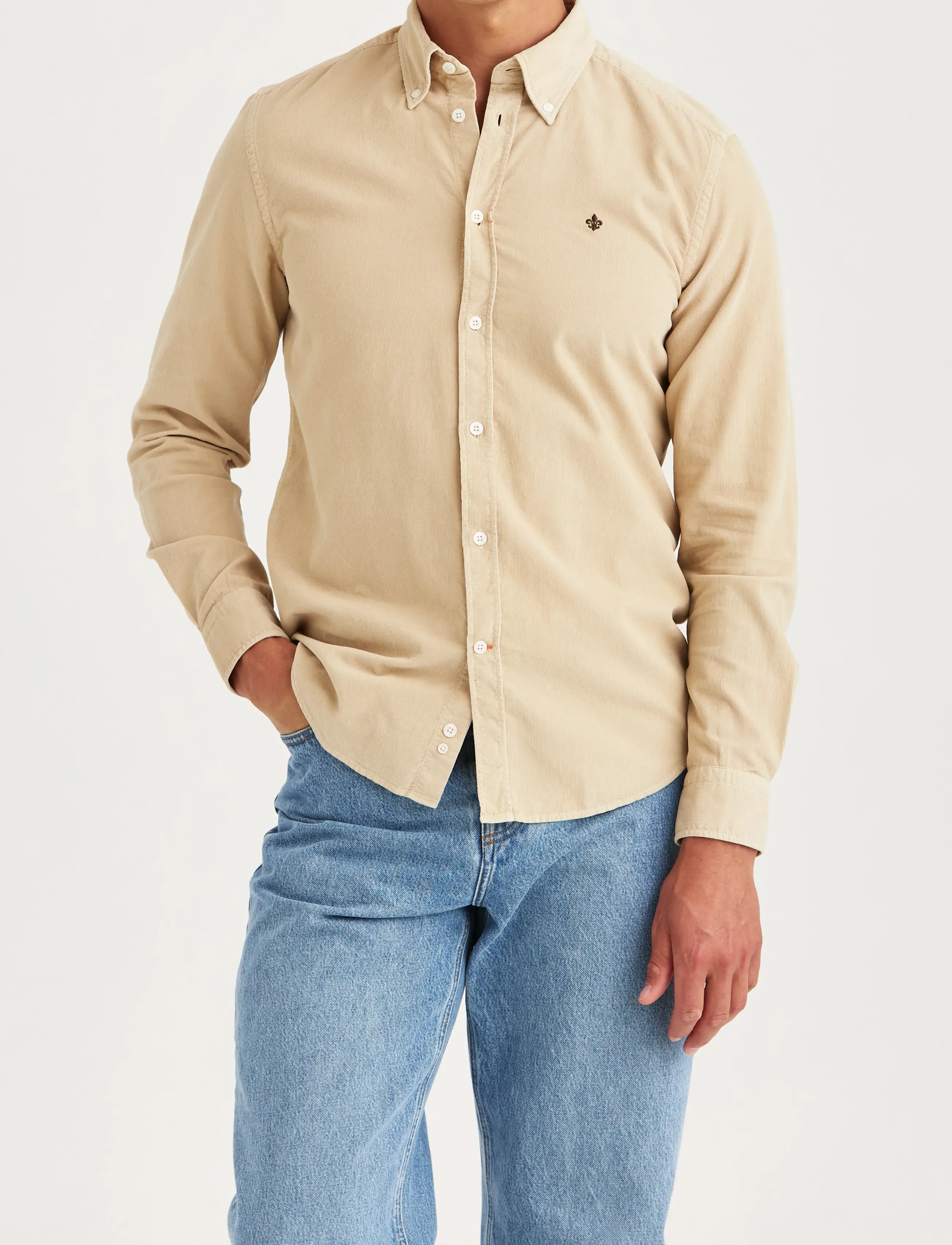 Morris Douglas Cord Shirt-Slim Fit, XS, Beige, Shirts > Corduroy Shirts, Herre