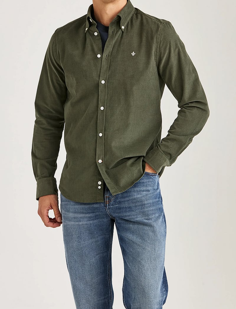 Morris - Douglas Cord Shirt-Slim Fit - fløjlsskjorter - olive - 0
