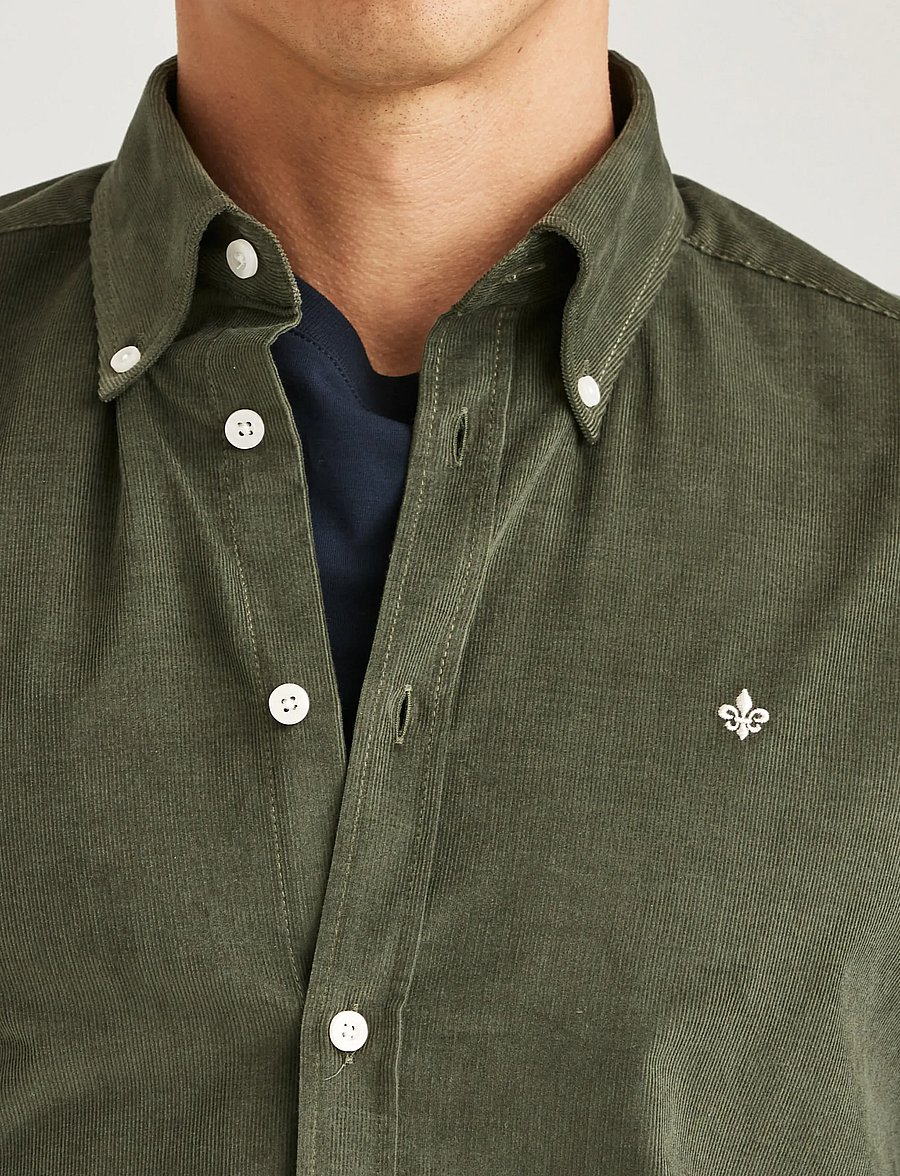 Morris - Douglas Cord Shirt-Slim Fit - kordfløyelsskjorter - olive - 5