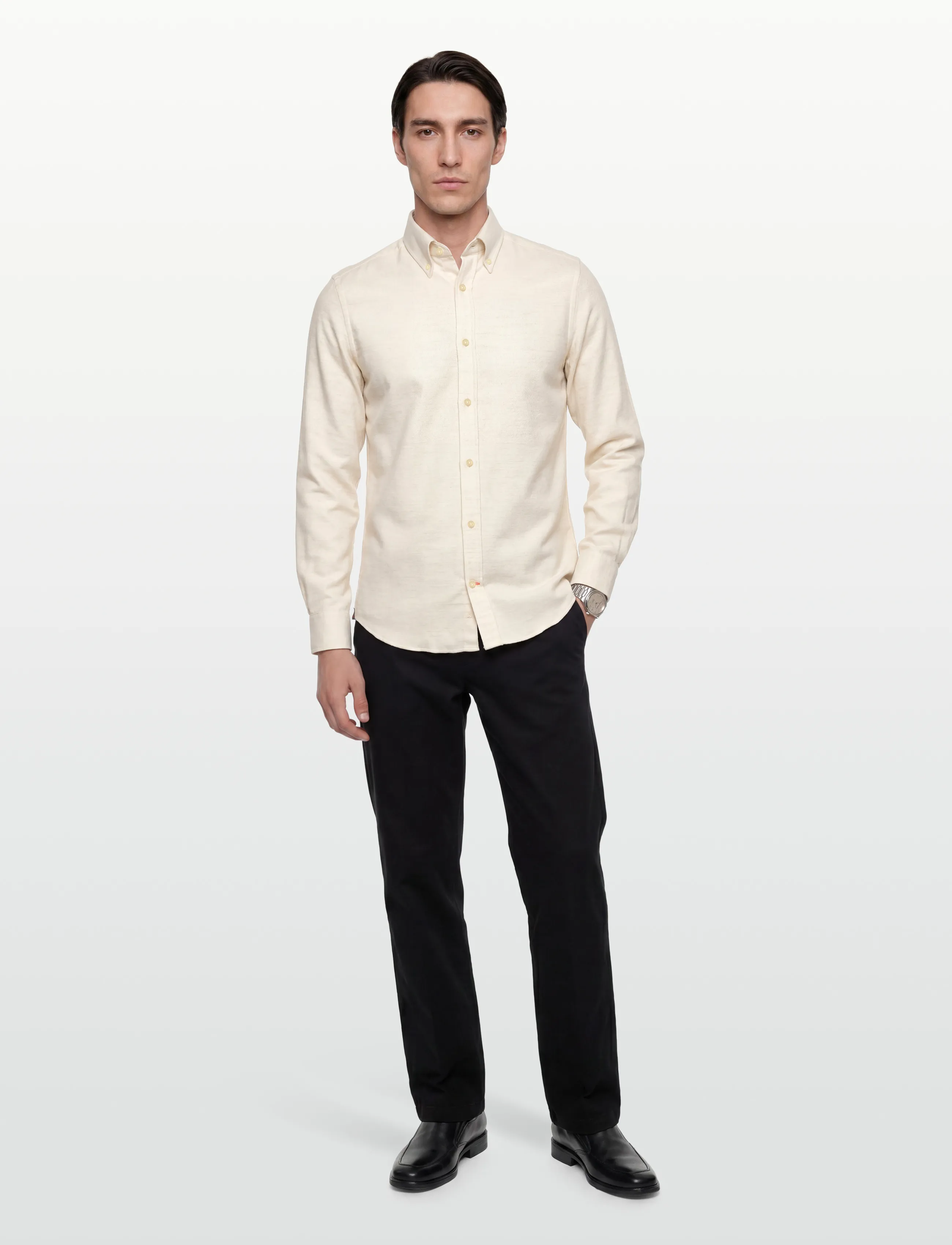 Morris Soft Lama Shirt-Classic Fit, XS, Cream, Skjorter > Afslappet Shirts, Herre