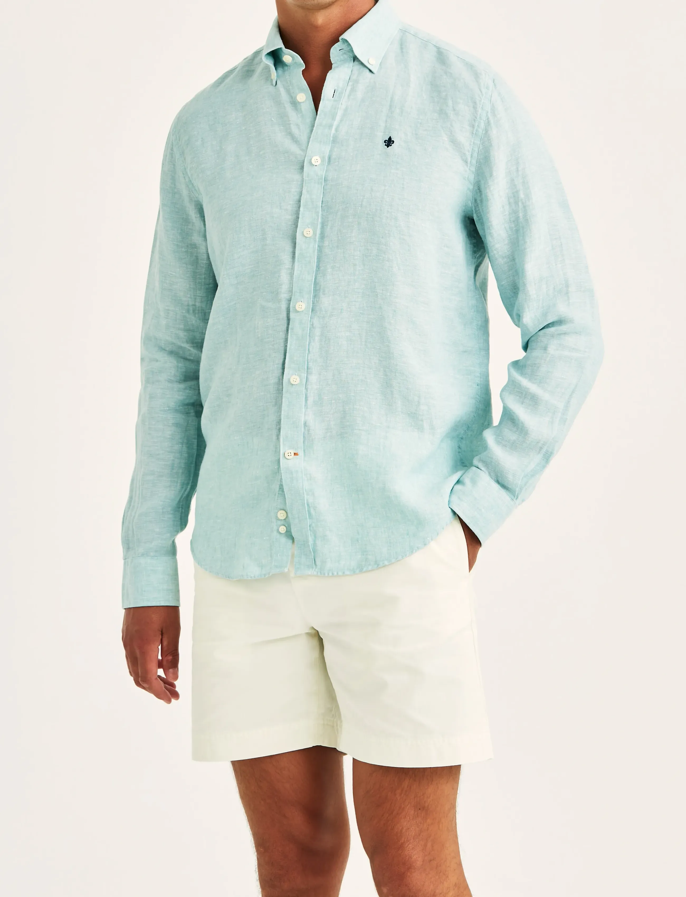 Morris Douglas Linen Shirt-Classic Fit, Mænd, Hørskjorte Med Knapkrave, Grøn, Str: XXL