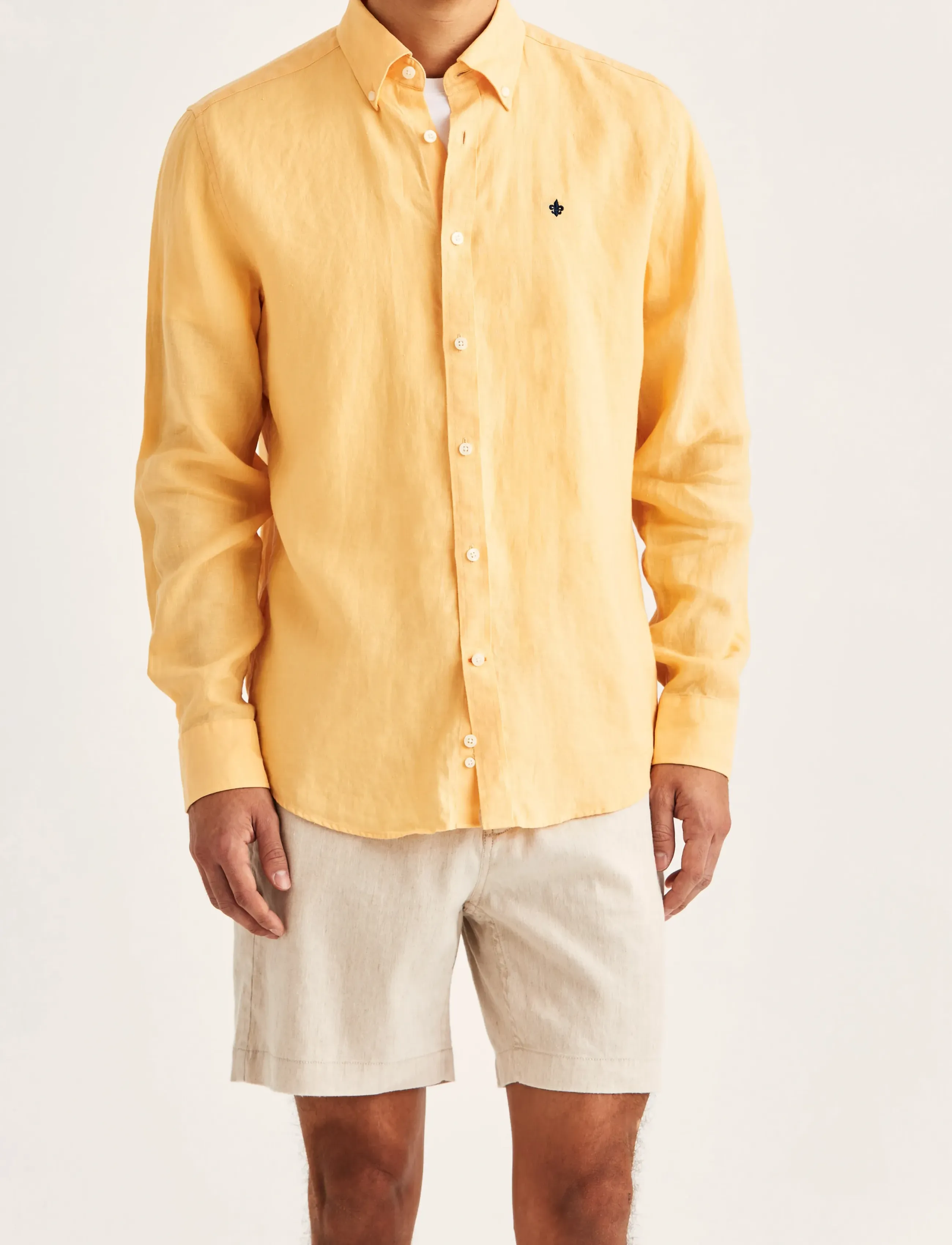 Morris Douglas Linen Shirt-Classic Fit, Mænd, Hørskjorte Med Knapkrave, Orange, Str: XL