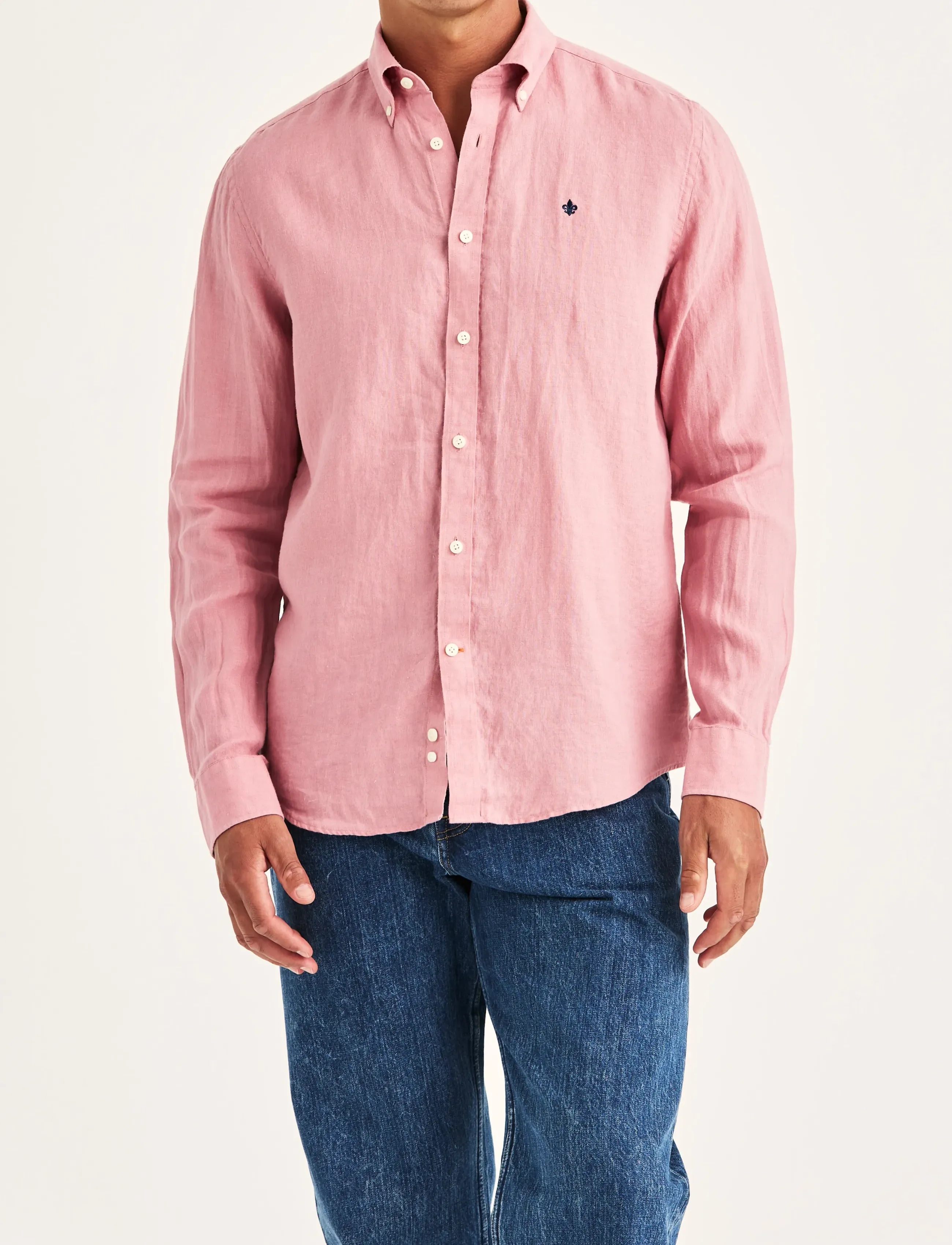 Morris Douglas Linen Shirt-Classic Fit, Mænd, Hørskjorte Med Knapkrave, Pink, Str: L