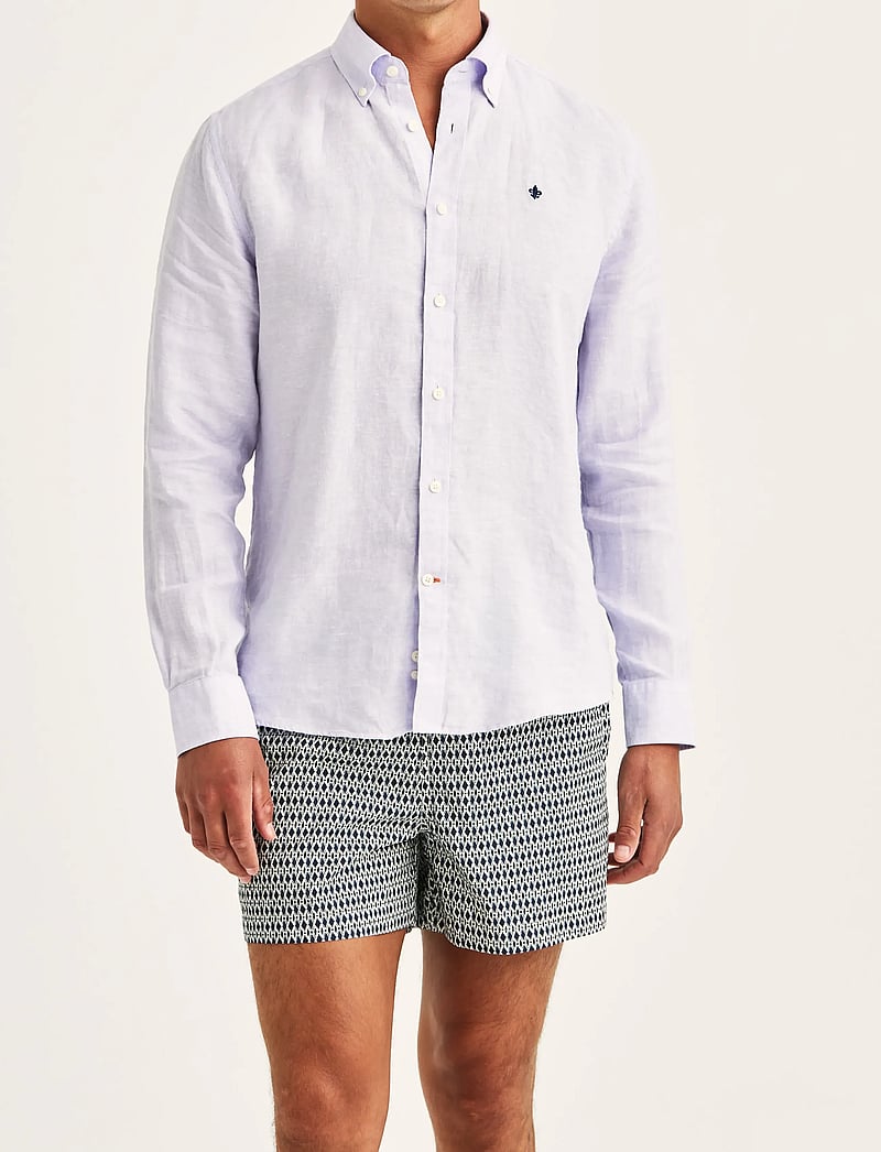 Morris - Douglas Linen Shirt-Classic Fit - hørskjorter - purple - 0