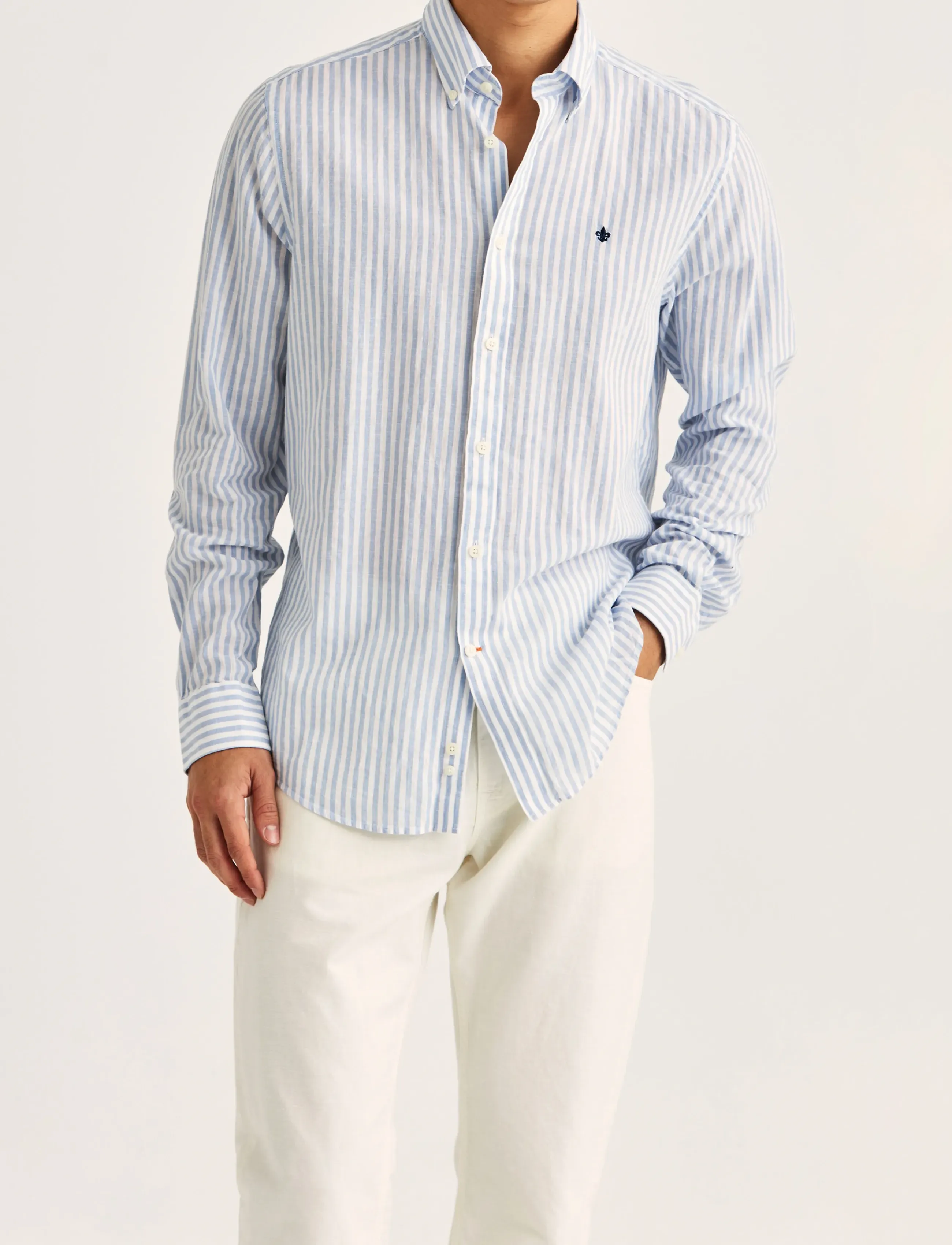 Morris Douglas Linen Stripe Shirt-Classic Fit - Hemden - LIGHT BLUE / multi