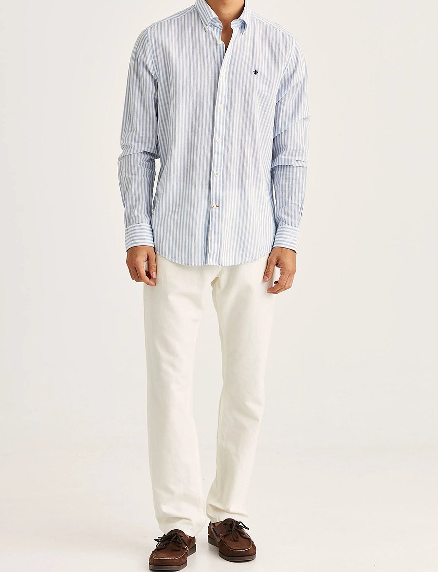 Morris - Douglas Linen Stripe Shirt-Classic Fit - stribede skjorter - light blue - 3