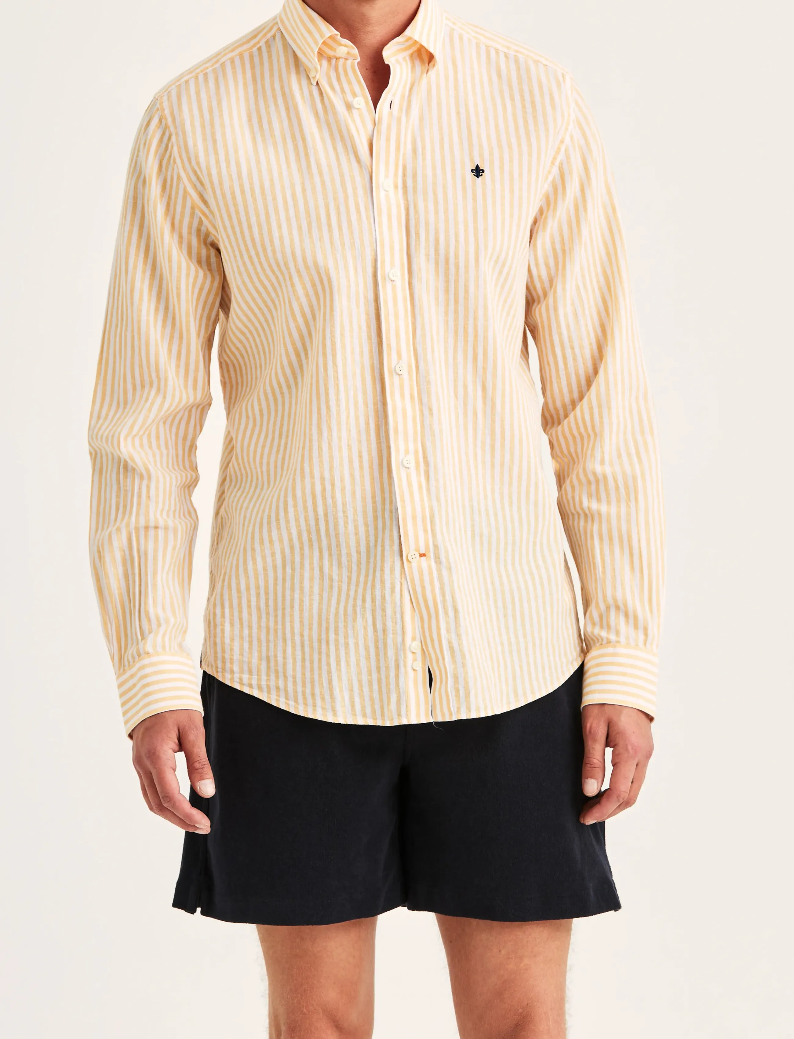 Morris Douglas Linen Stripe Shirt-Classic Fit - Hemden - ORANGE / multi