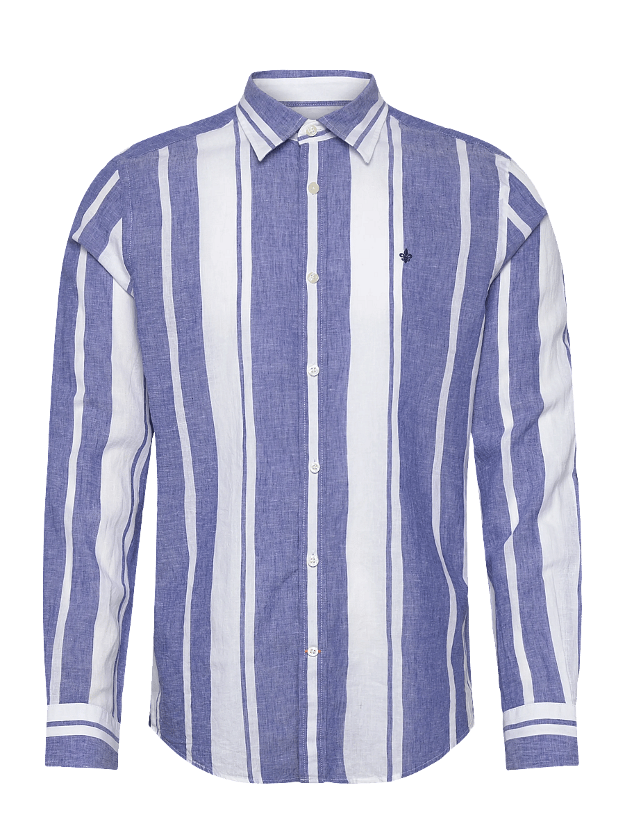 Morris - Douglas Linen Mix Stripe Shirt-Classic Fit - stribede skjorter - blue - 1