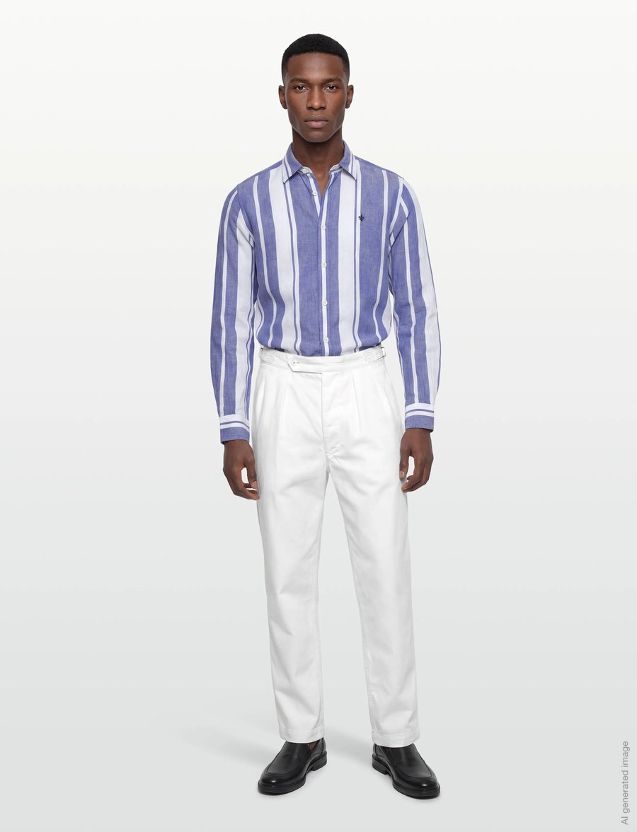 Morris - Douglas Linen Mix Stripe Shirt-Classic Fit - stribede skjorter - blue - 0