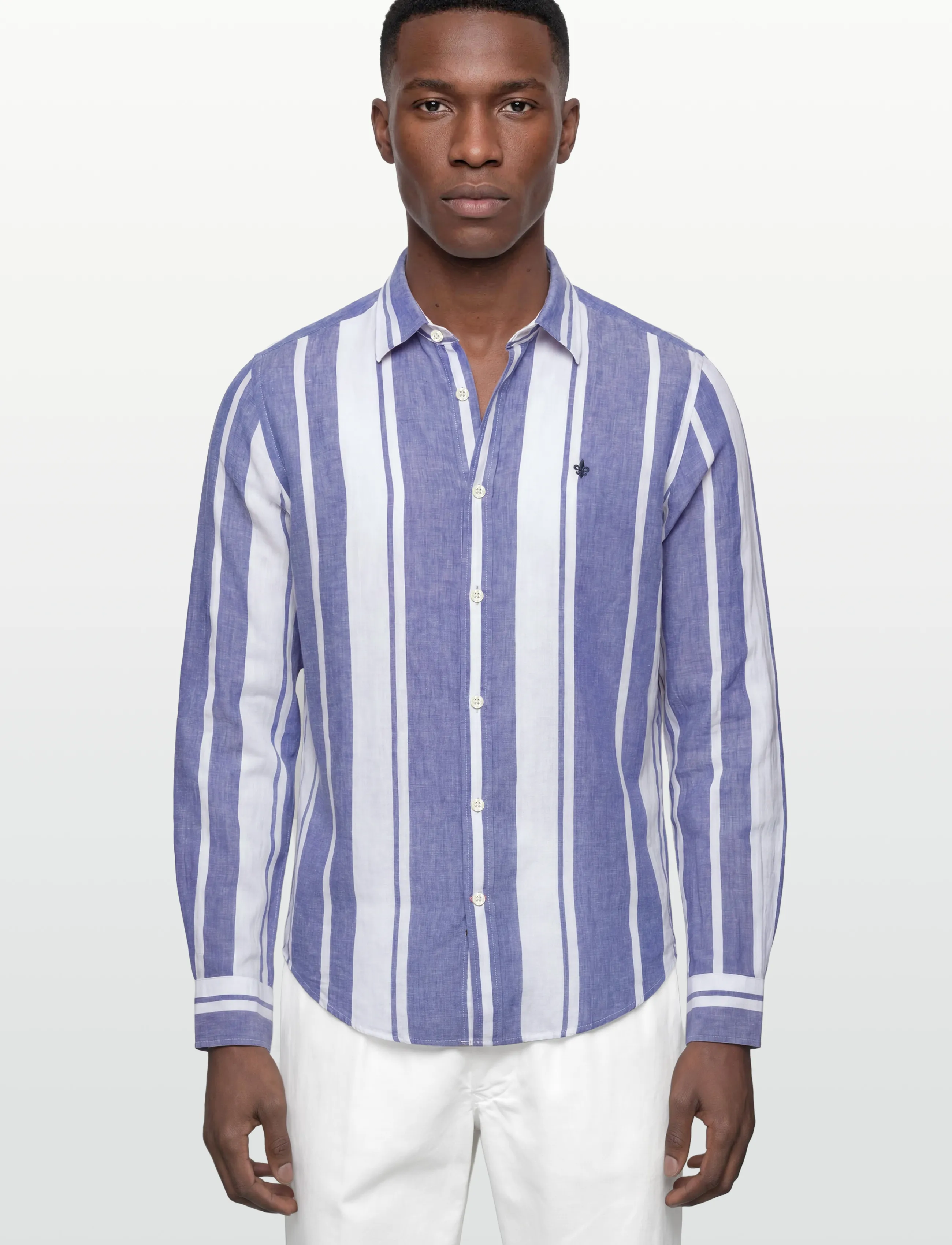 Morris - Douglas Linen Mix Stripe Shirt-Classic Fit - stribede skjorter - blue - 3