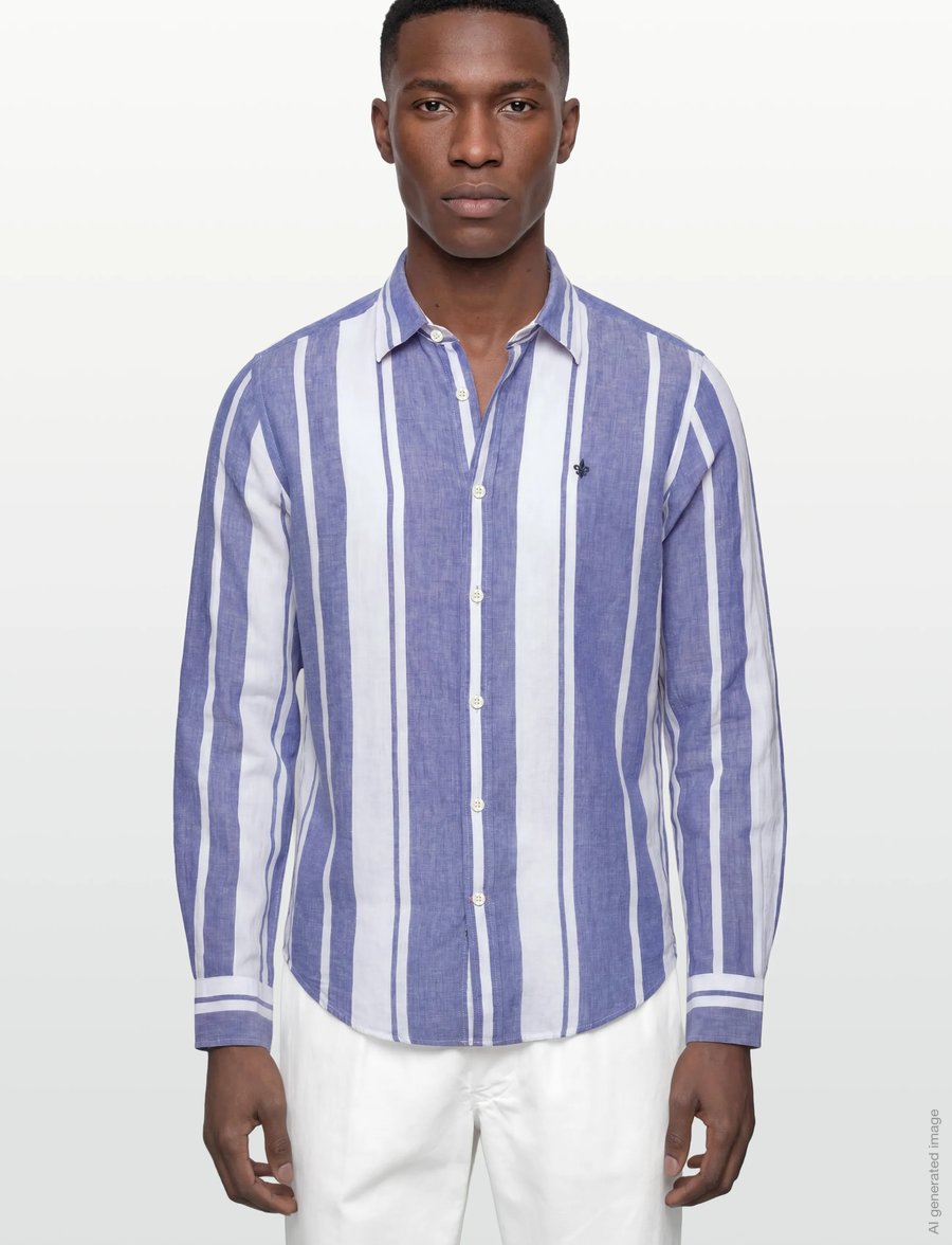 Morris - Douglas Linen Mix Stripe Shirt-Classic Fit - stribede skjorter - blue - 3