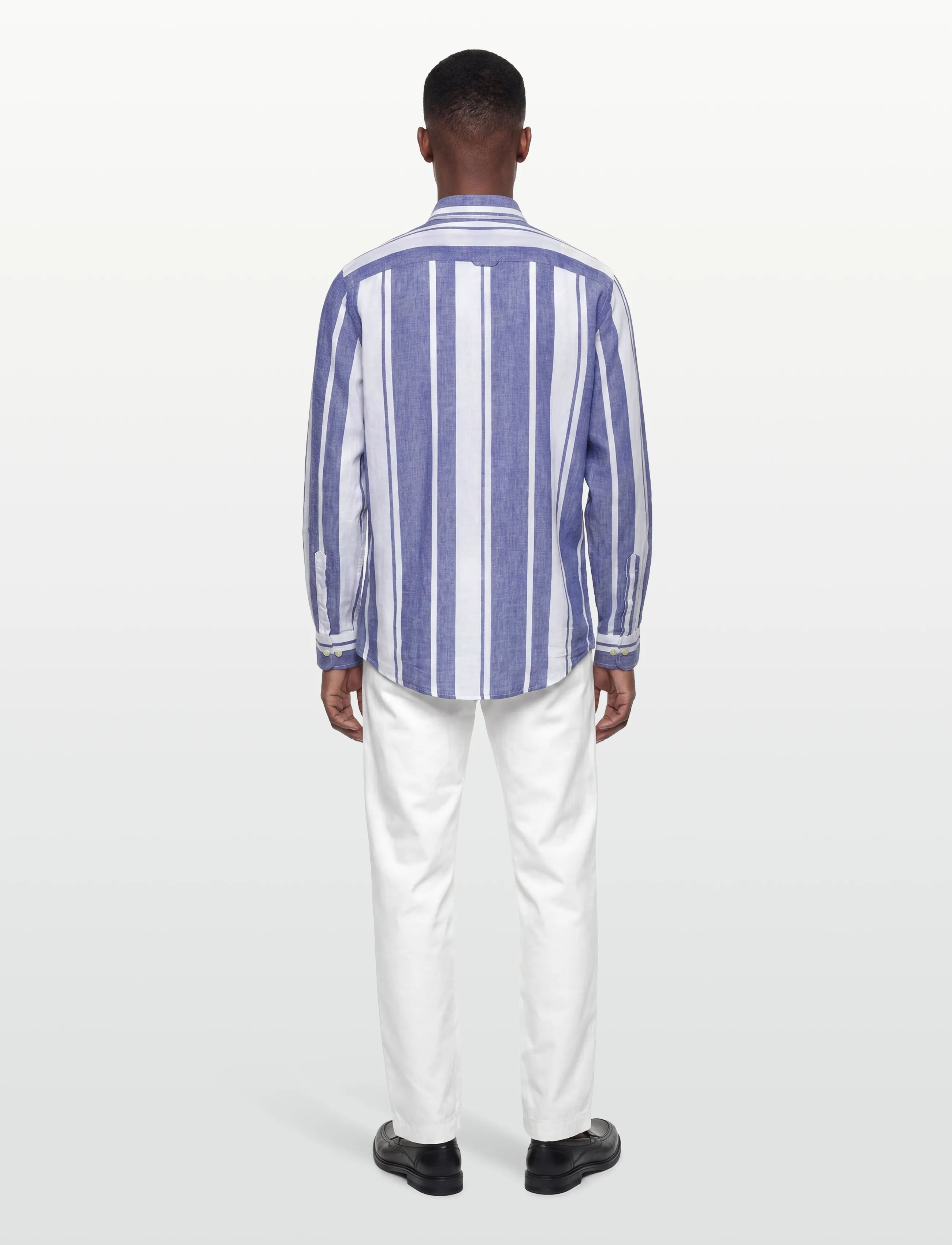 Morris - Douglas Linen Mix Stripe Shirt-Classic Fit - stribede skjorter - blue - 4